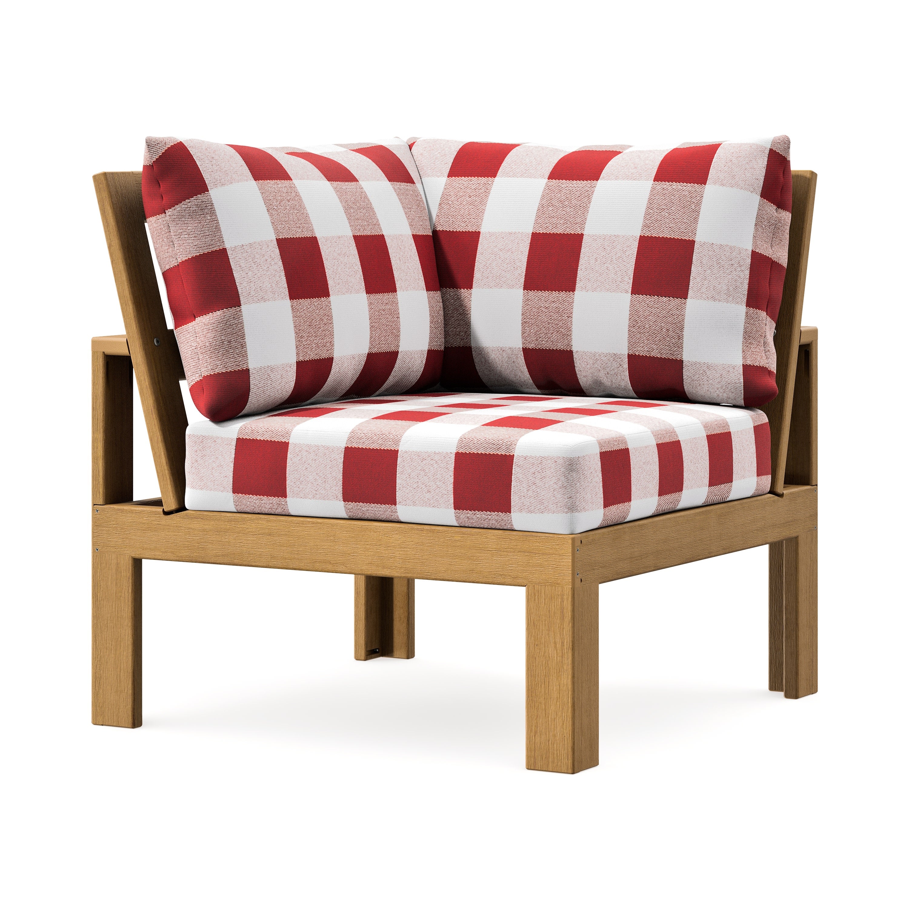 Modular Corner Chair in Natural / Buffalo Plaid Crimson