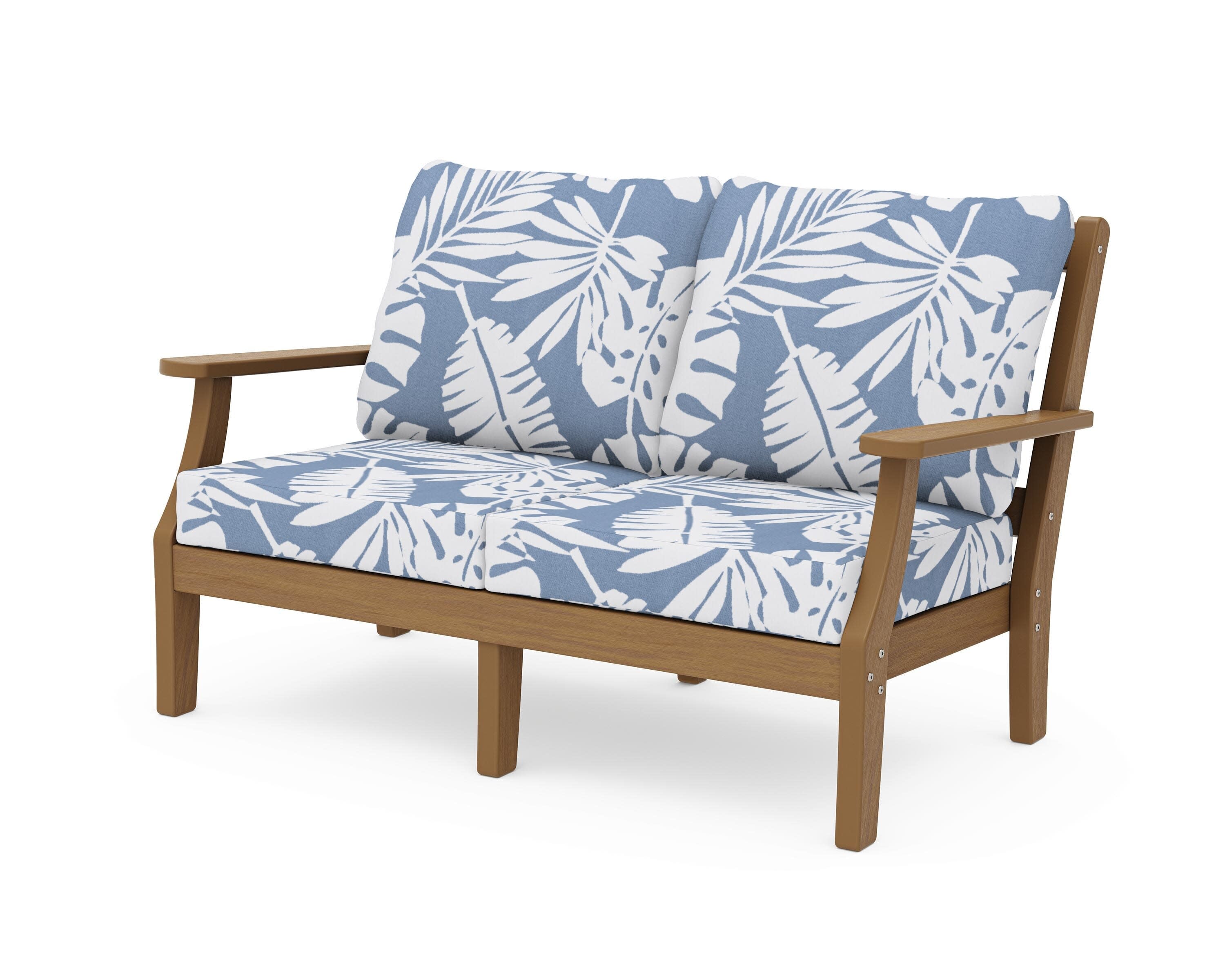 Chinoiserie Deep Seating Loveseat in Natural / Leaf Sky Blue