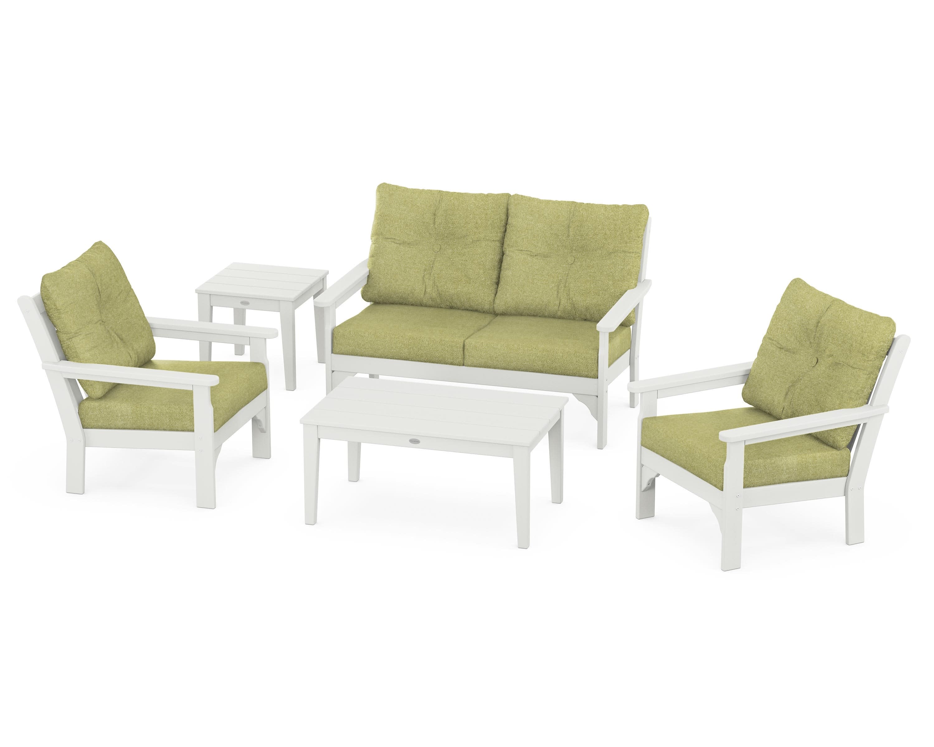 Vineyard 5-Piece Deep Seating Set in Vintage White / Chartreuse Boucle