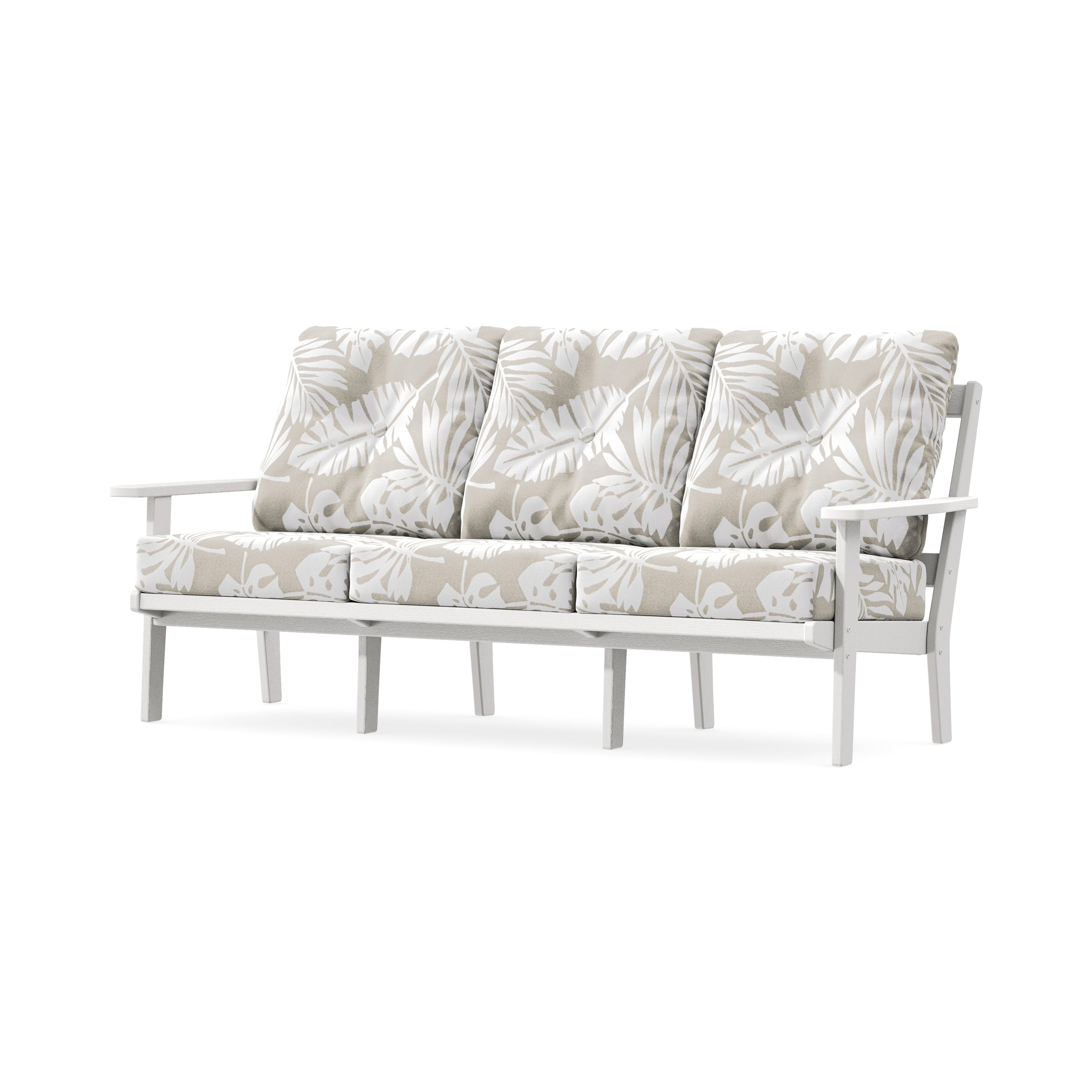 PrairieDeep Seating Sofa in Vintage White / Leaf Dune Burlap