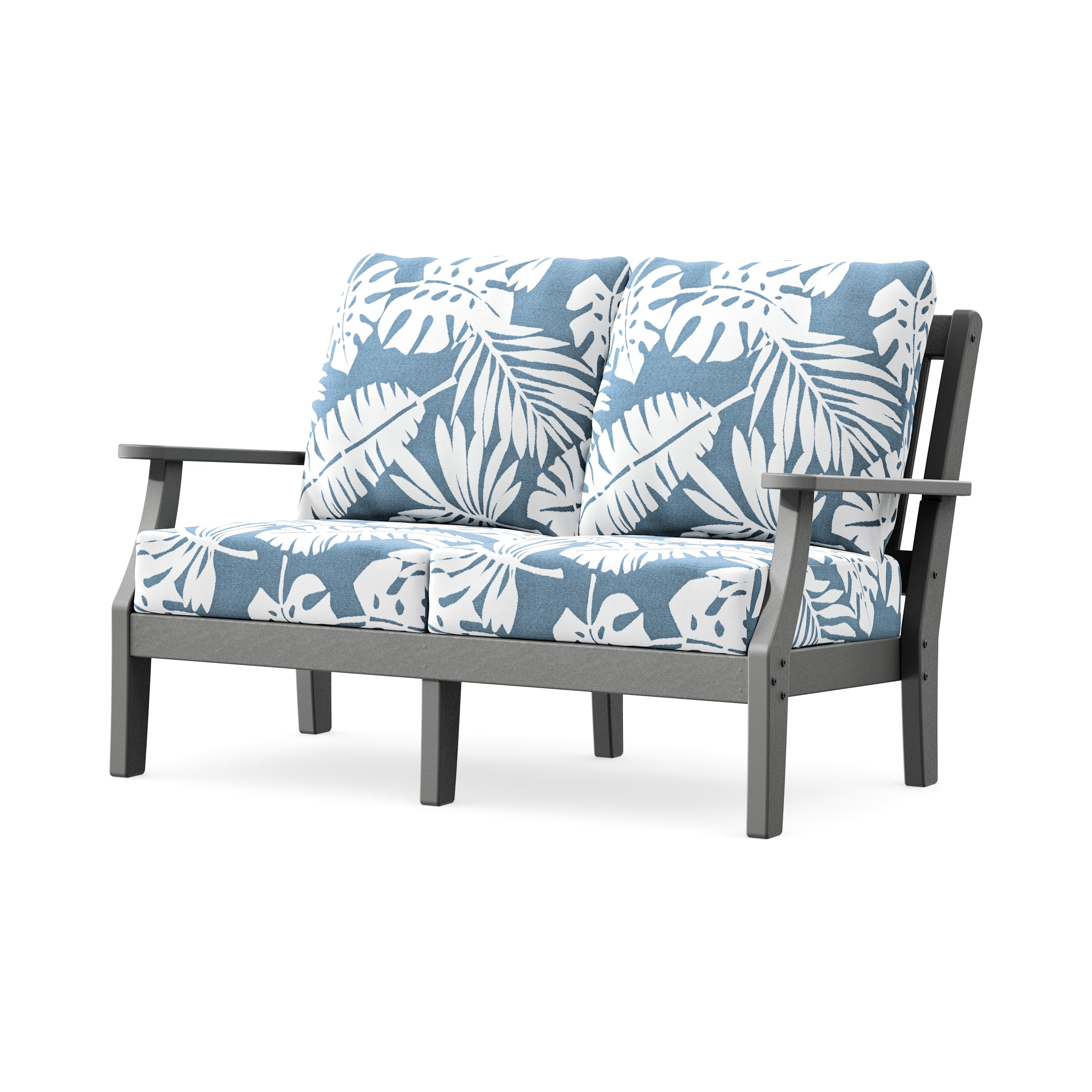 Chinoiserie Deep Seating Loveseat in Slate Grey / Leaf Sky Blue