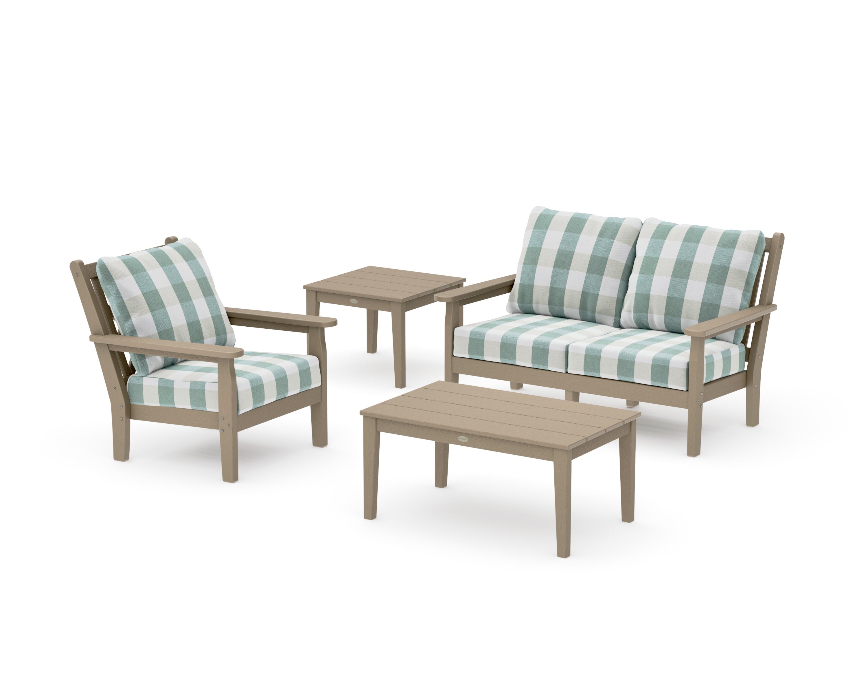 Chippendale 4-Piece Deep Seating Set in Vintage Sahara / Buffalo Plaid Glacier Spa