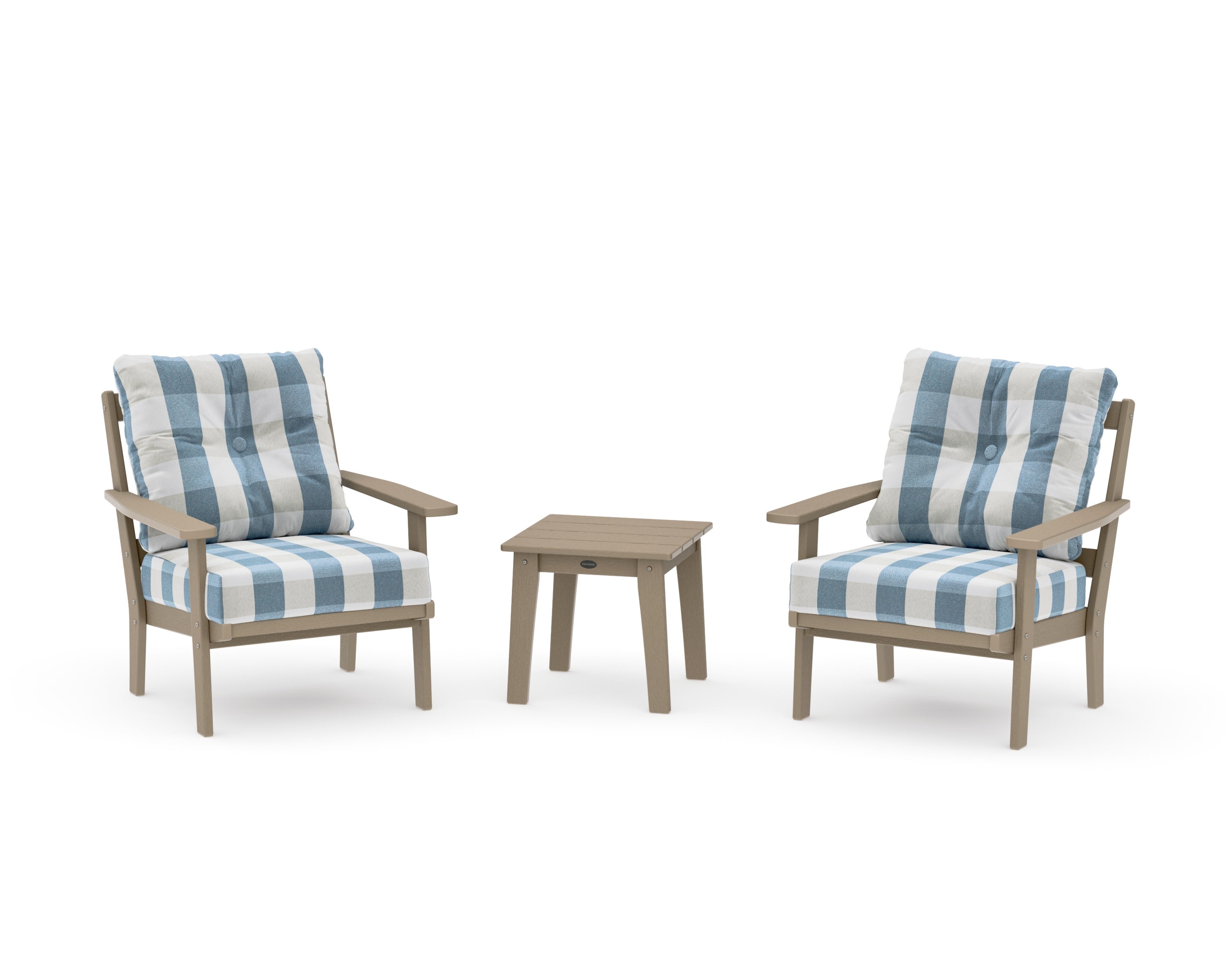 Oxford 3-Piece Deep Seating Set in Vintage Sahara / Buffalo Plaid Sky Blue