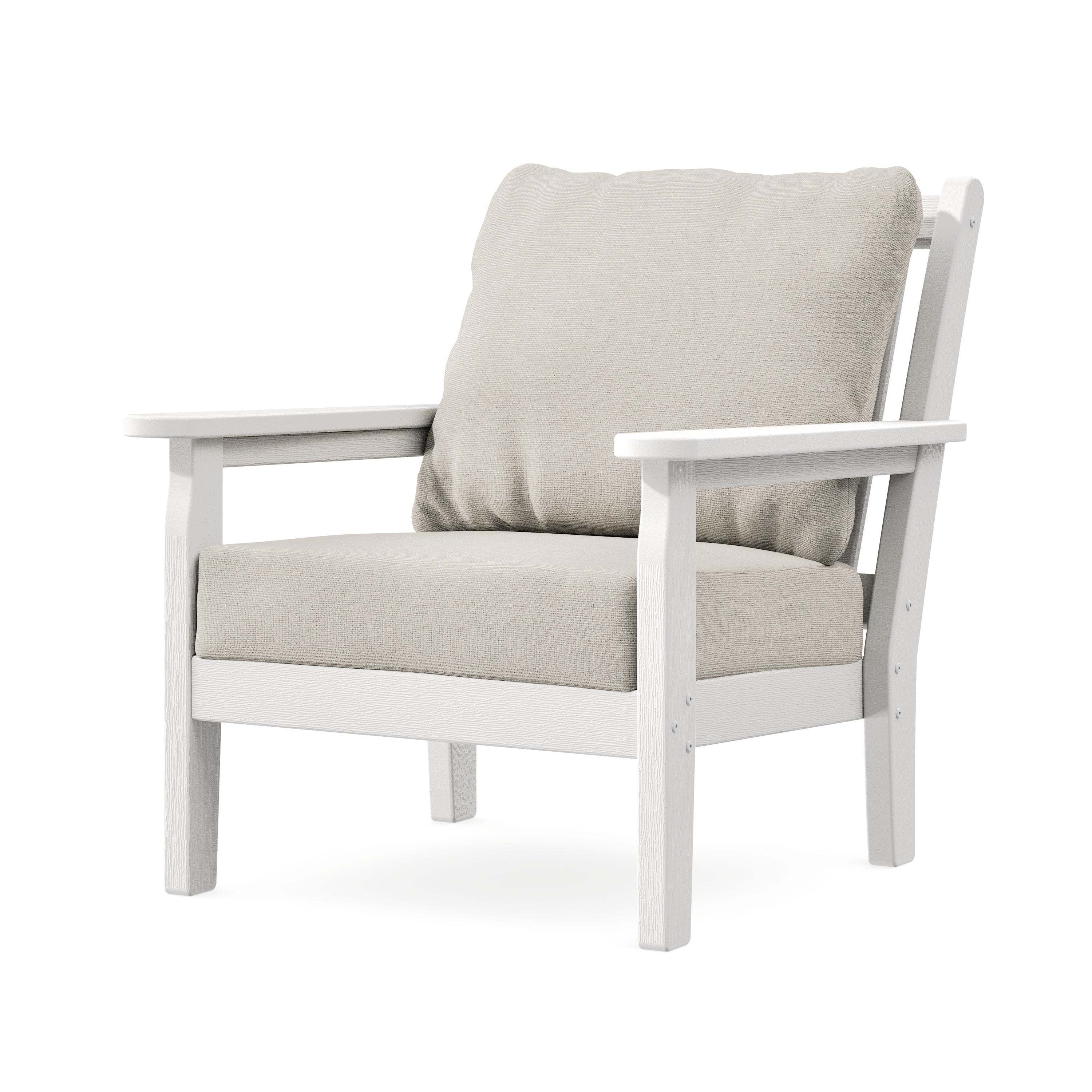 Chippendale Deep Seating Chair in Vintage White / Dune Burlap