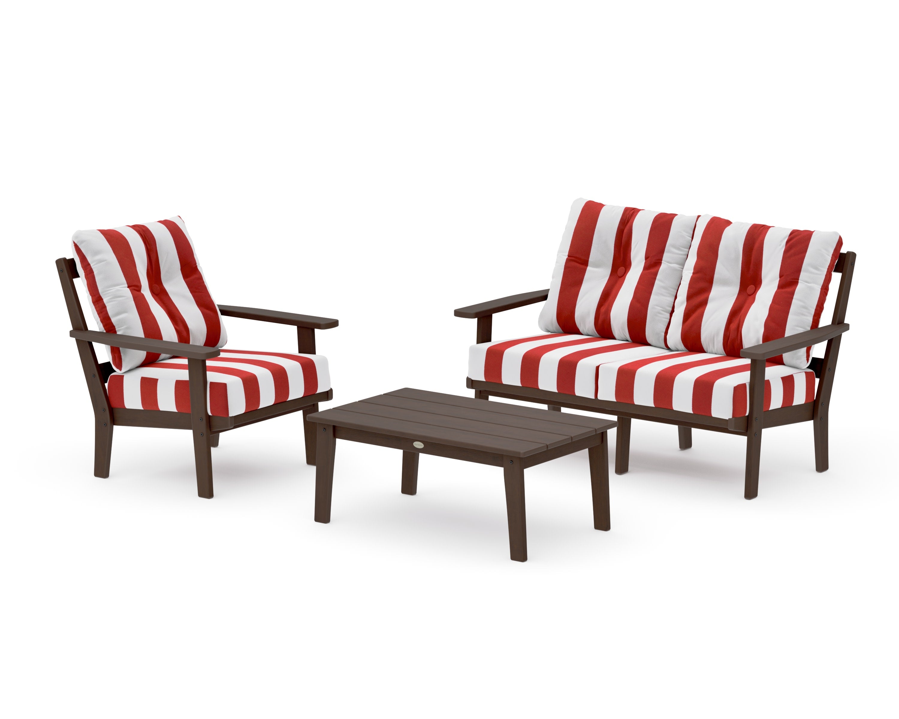 Oxford 3-Piece Deep Seating Set with Loveseat in Kona / Cabana Stripe Crimson