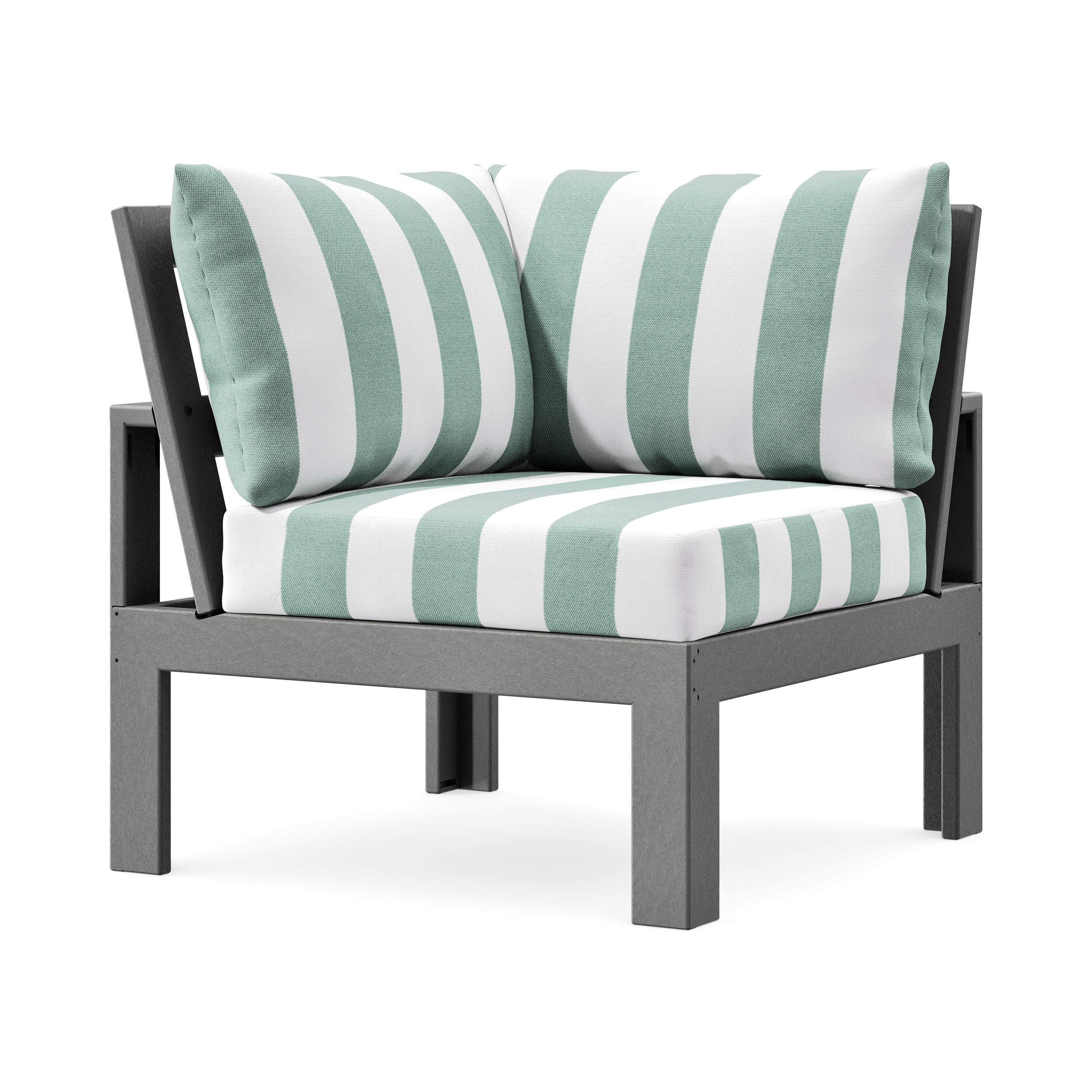 Modular Corner Chair in Slate Grey / Cabana Stripe Glacier Spa