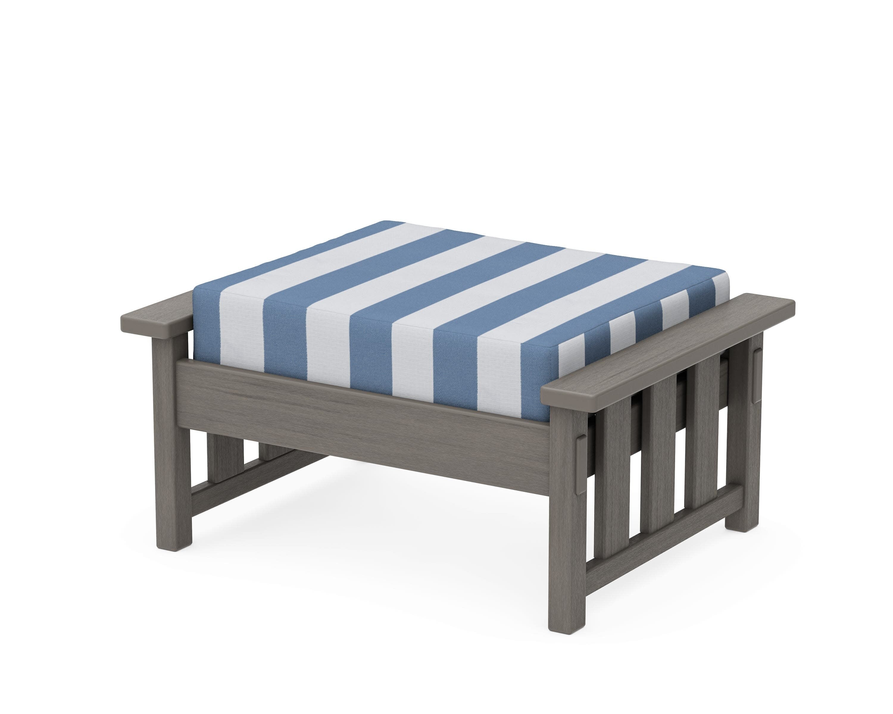 Acadia Deep Seating Ottoman in Driftwood / Cabana Stripe Sky Blue