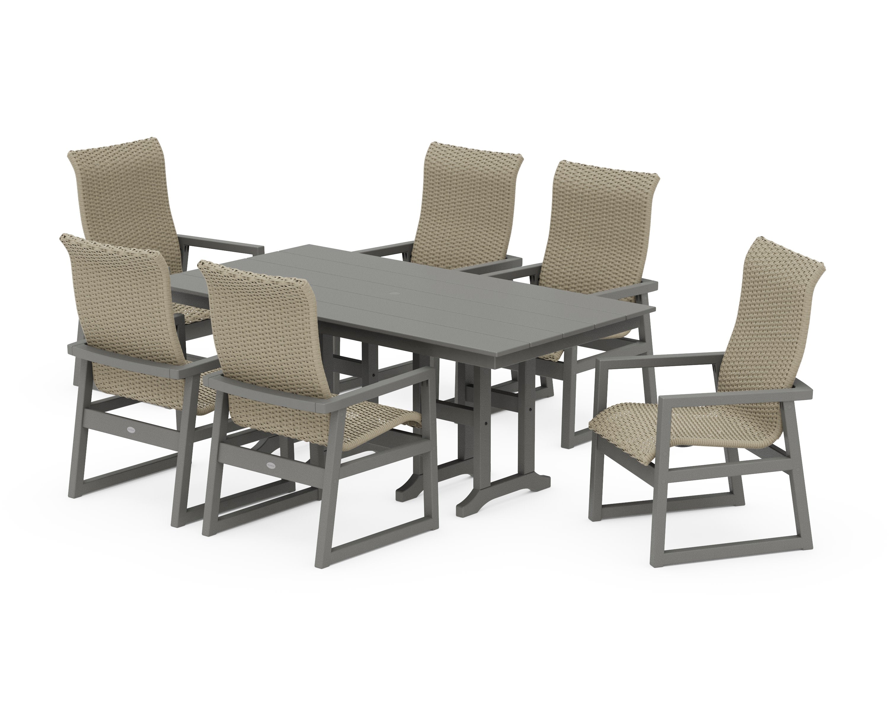 EDGE Woven Highback Arm Chair 7-Piece Farmhouse Dining Set