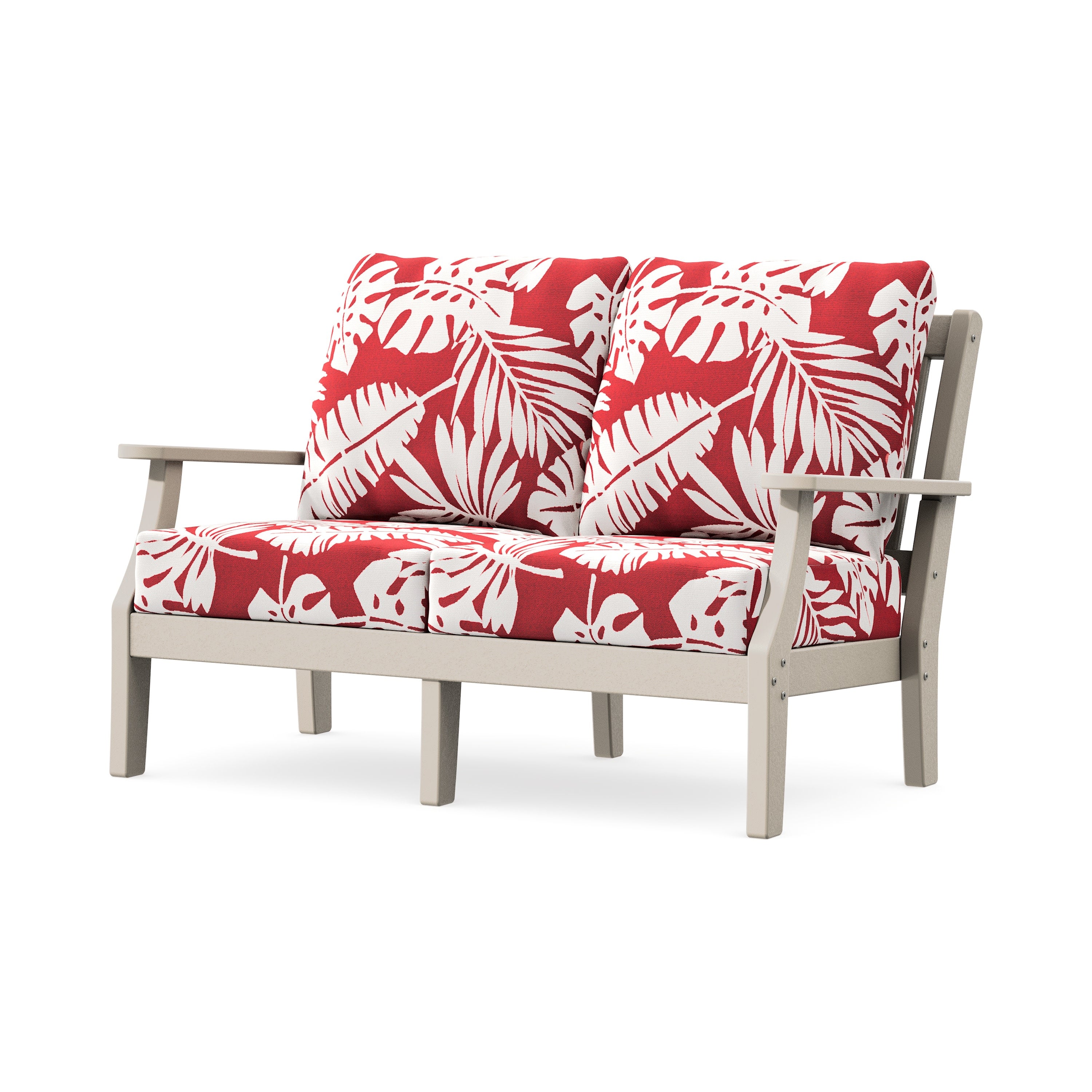Chinoiserie Deep Seating Loveseat in Sand / Leaf Crimson