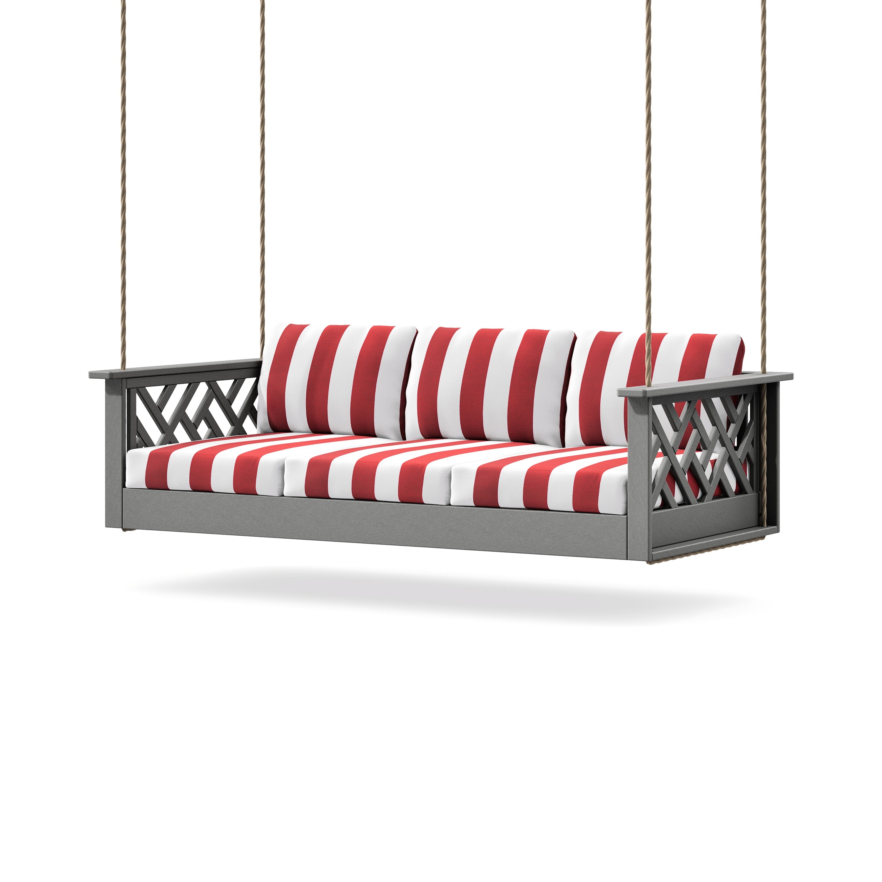 Chippendale Daybed Swing in Slate Grey / Cabana Stripe Crimson