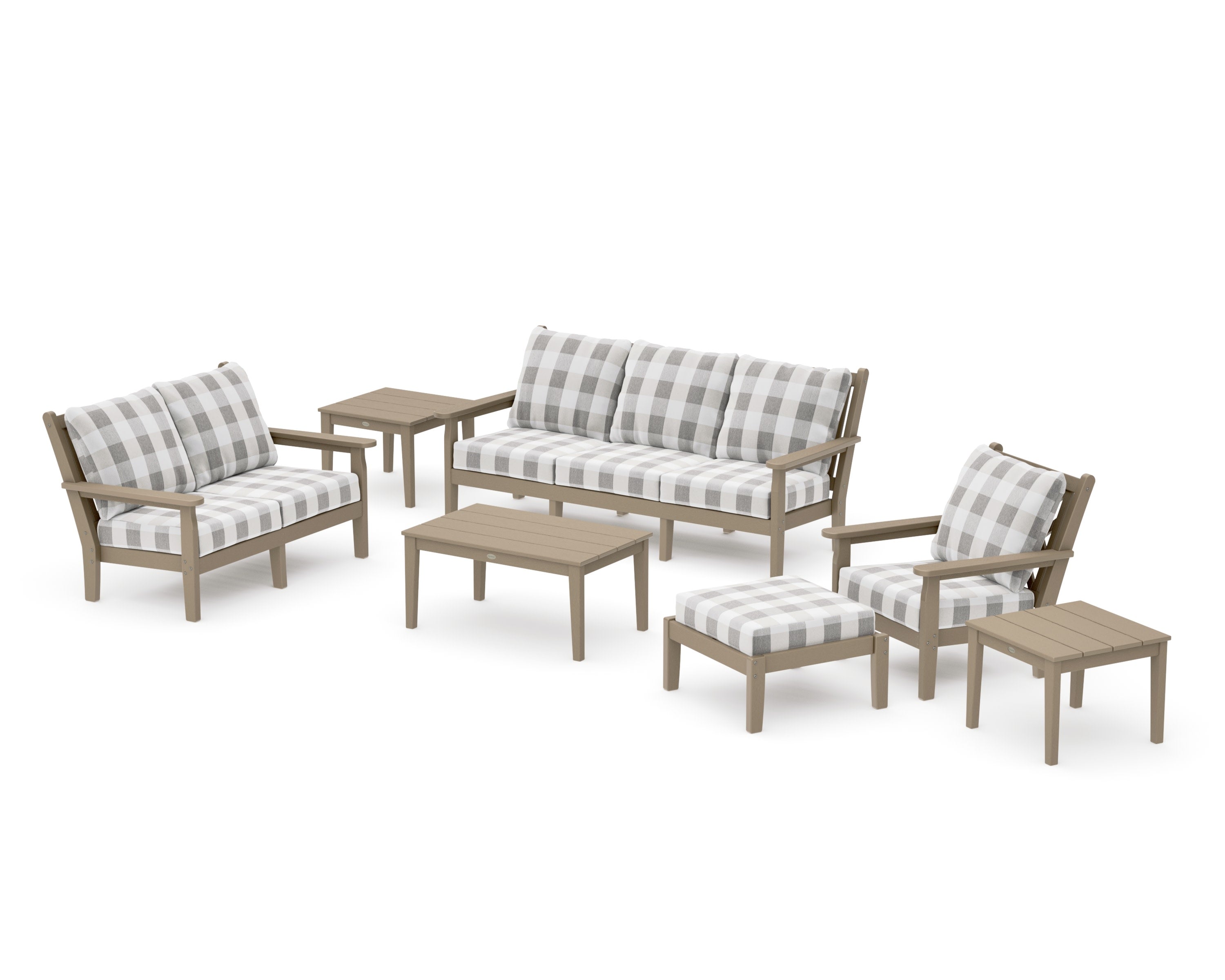 Chippendale 7-Piece Deep Seating Set in Vintage Sahara / Buffalo Plaid Grey Mist