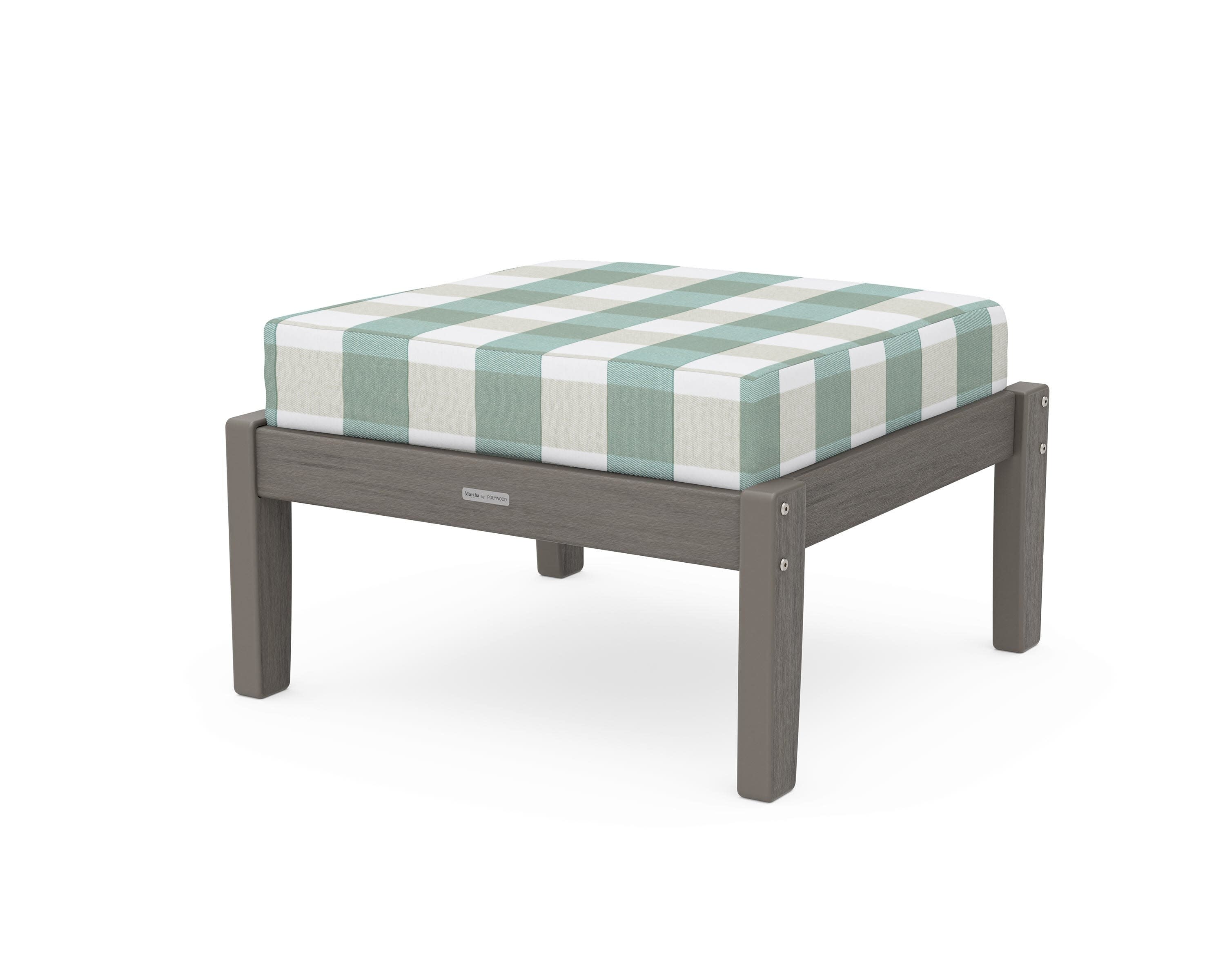 Chinoiserie Deep Seating Ottoman in Driftwood / Buffalo Plaid Glacier Spa