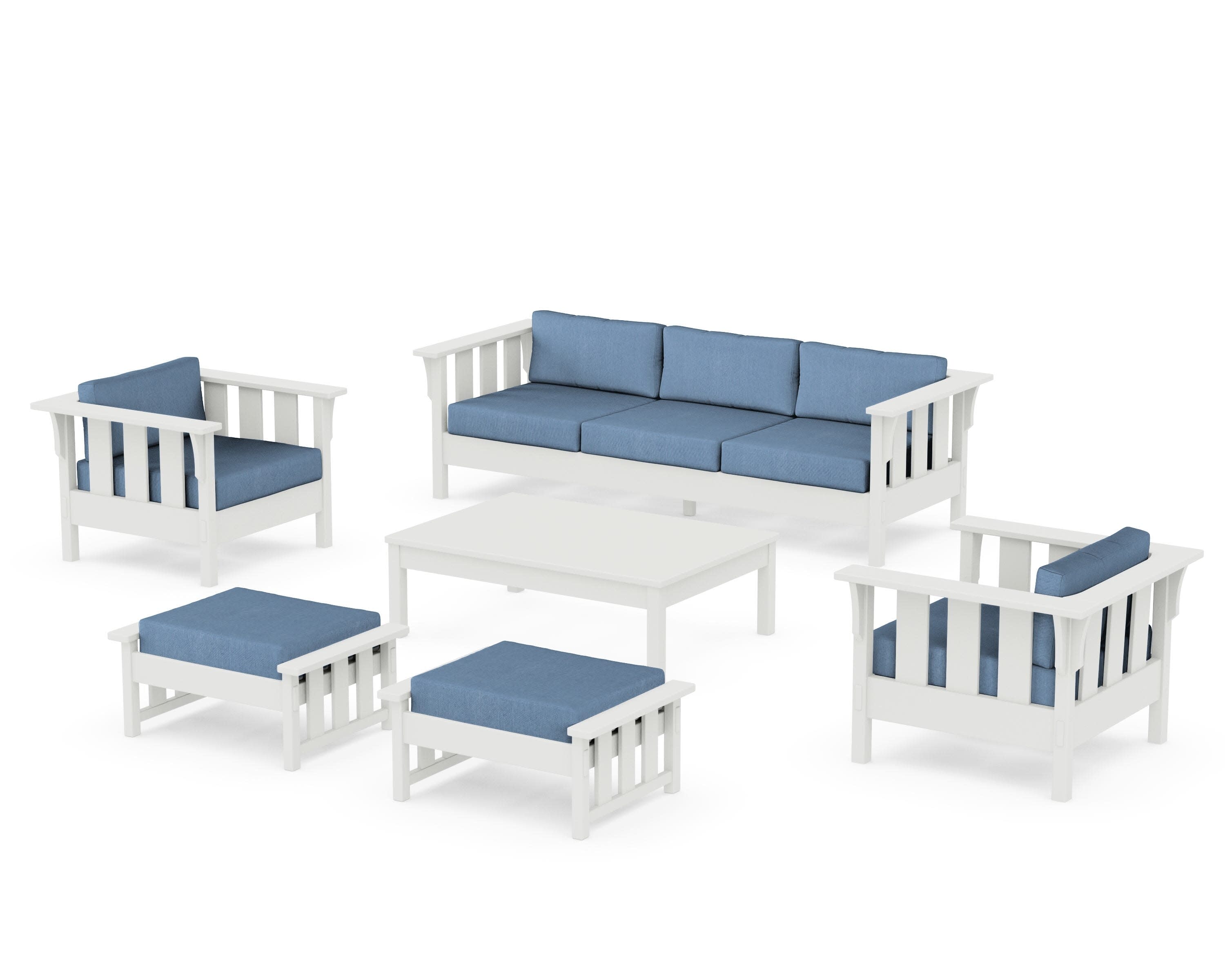 Acadia 6-Piece Lounge Sofa Set in Vintage White / Sky Blue