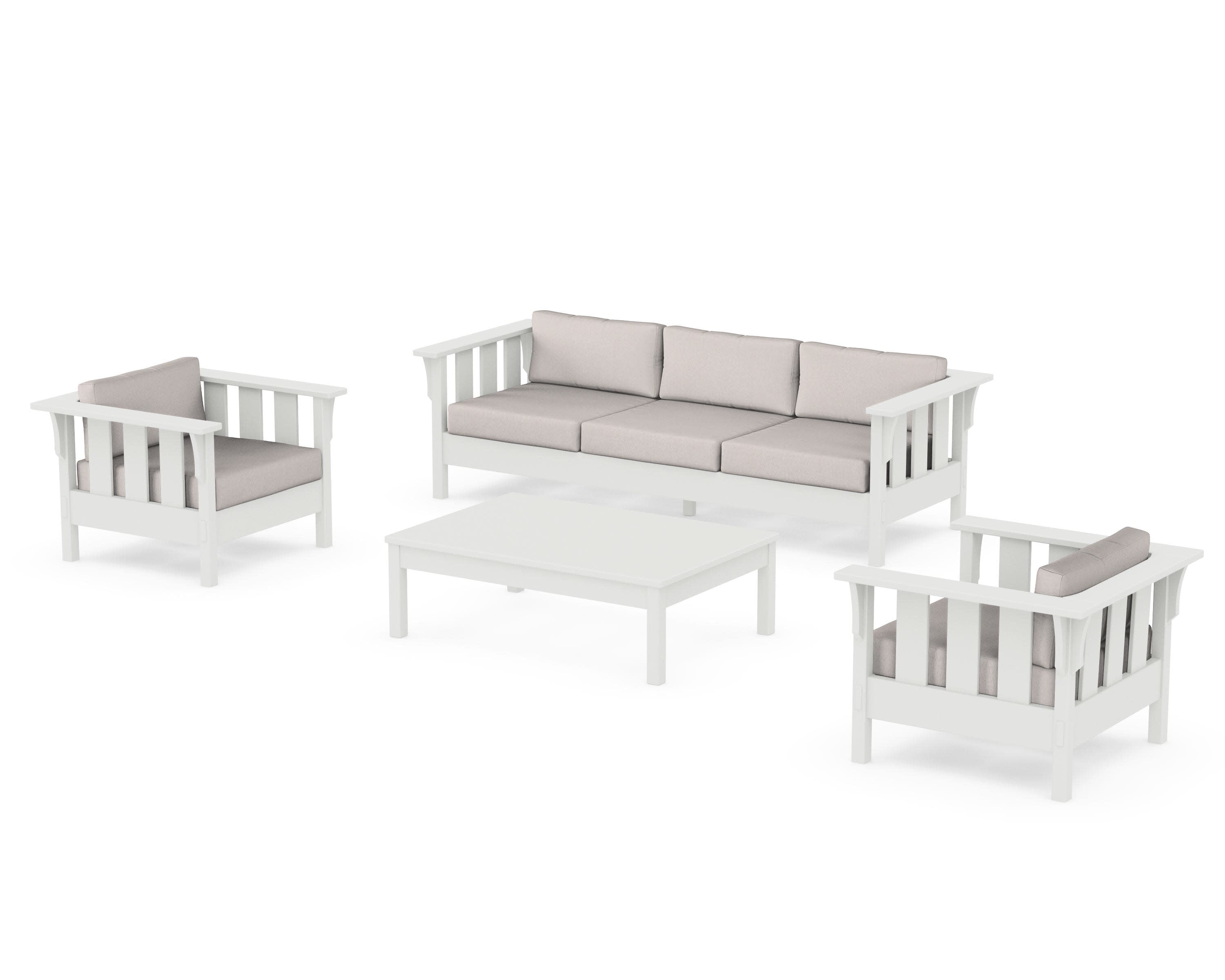 Acadia 4-Piece Deep Seating Set with Sofa in Vintage White / Dune Burlap