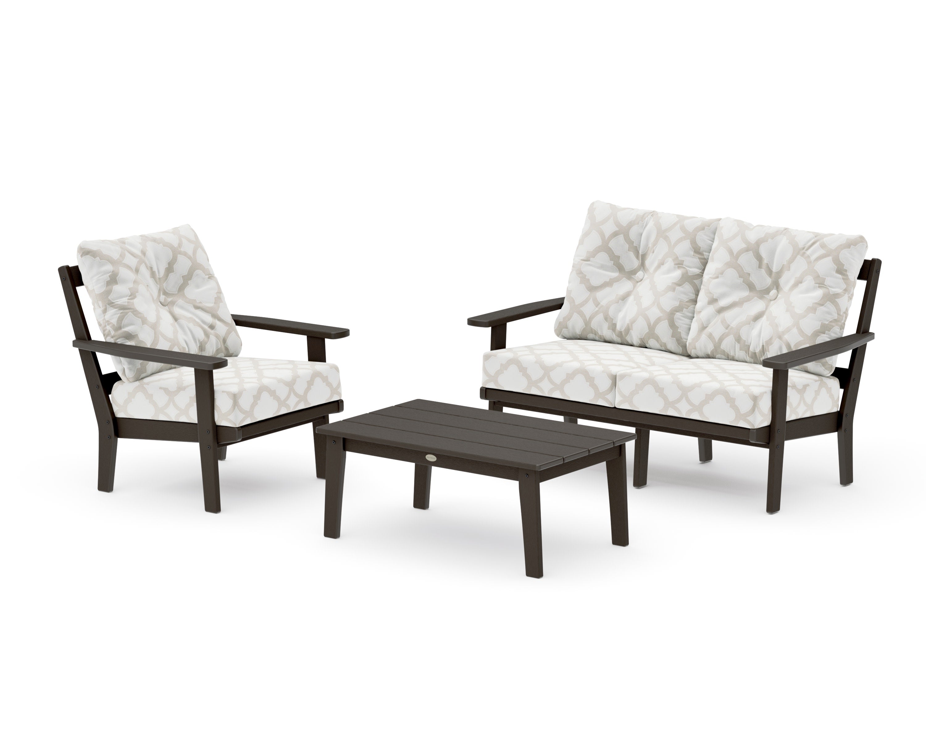 Prairie 3-Piece Deep Seating Set with Loveseat in Vintage Coffee / Trellis Dune Burlap