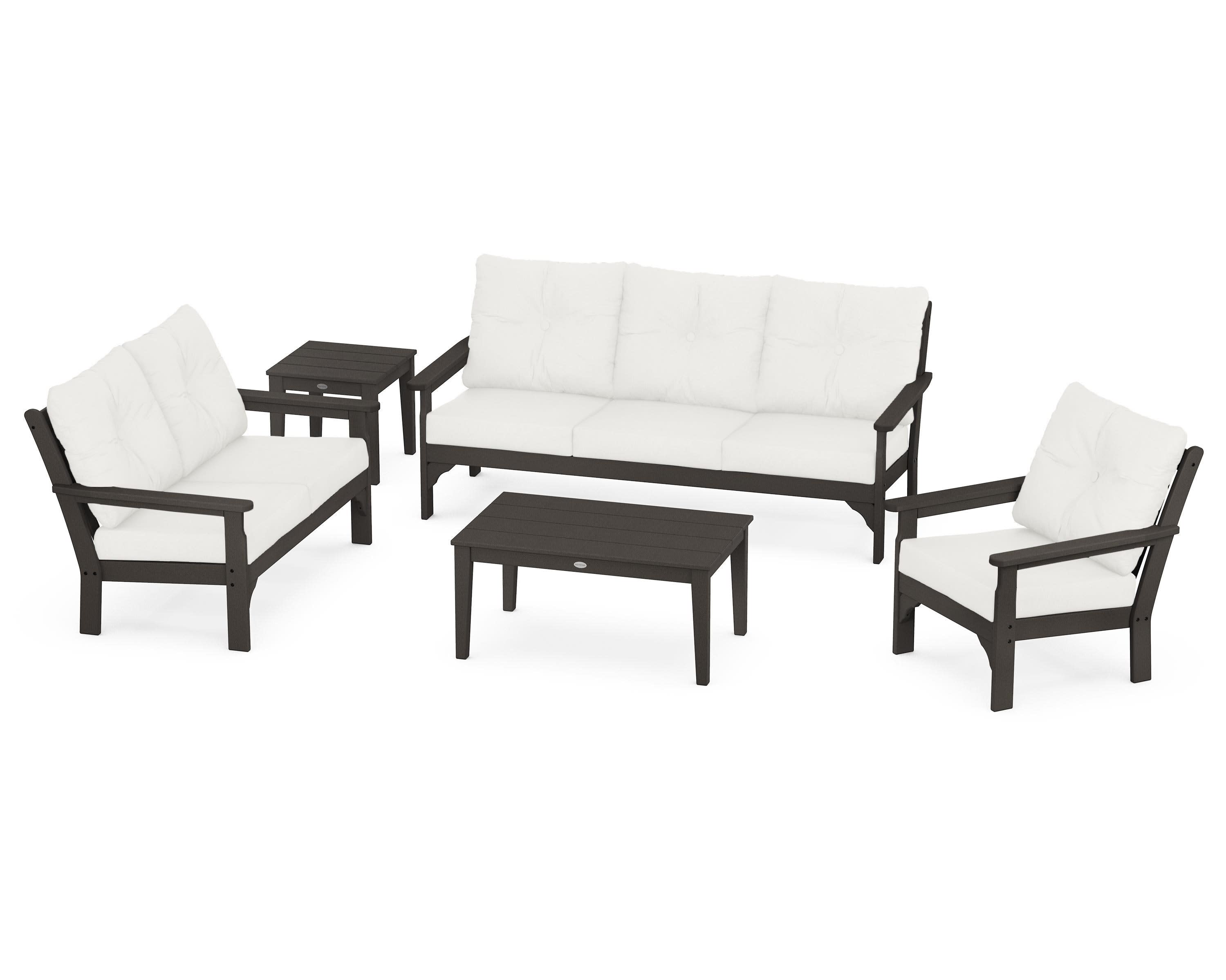 Vineyard 5 Piece Deep Seating Set in Vintage Coffee / Natural Linen
