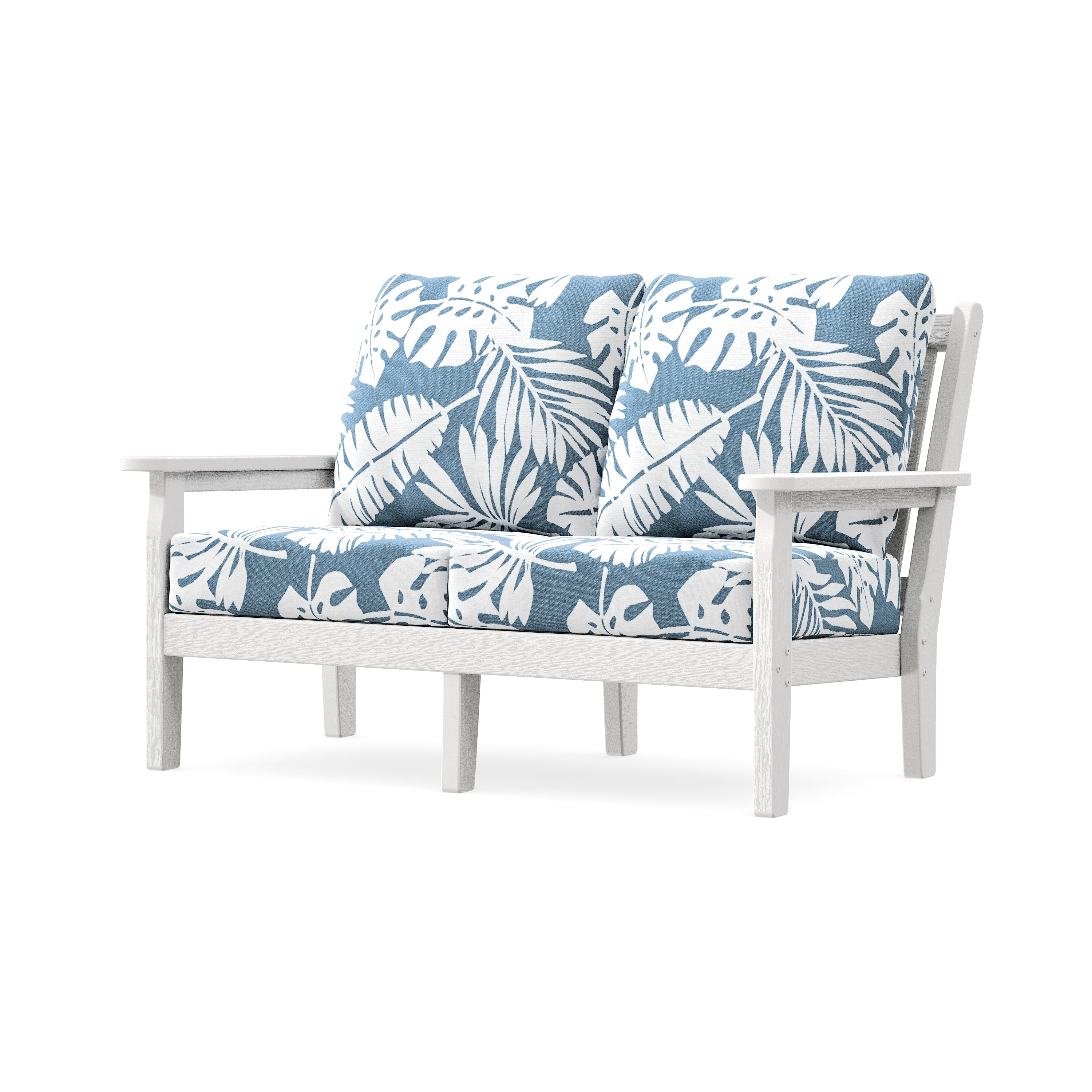 Chippendale Deep Seating Loveseat in Vintage White / Leaf Sky Blue