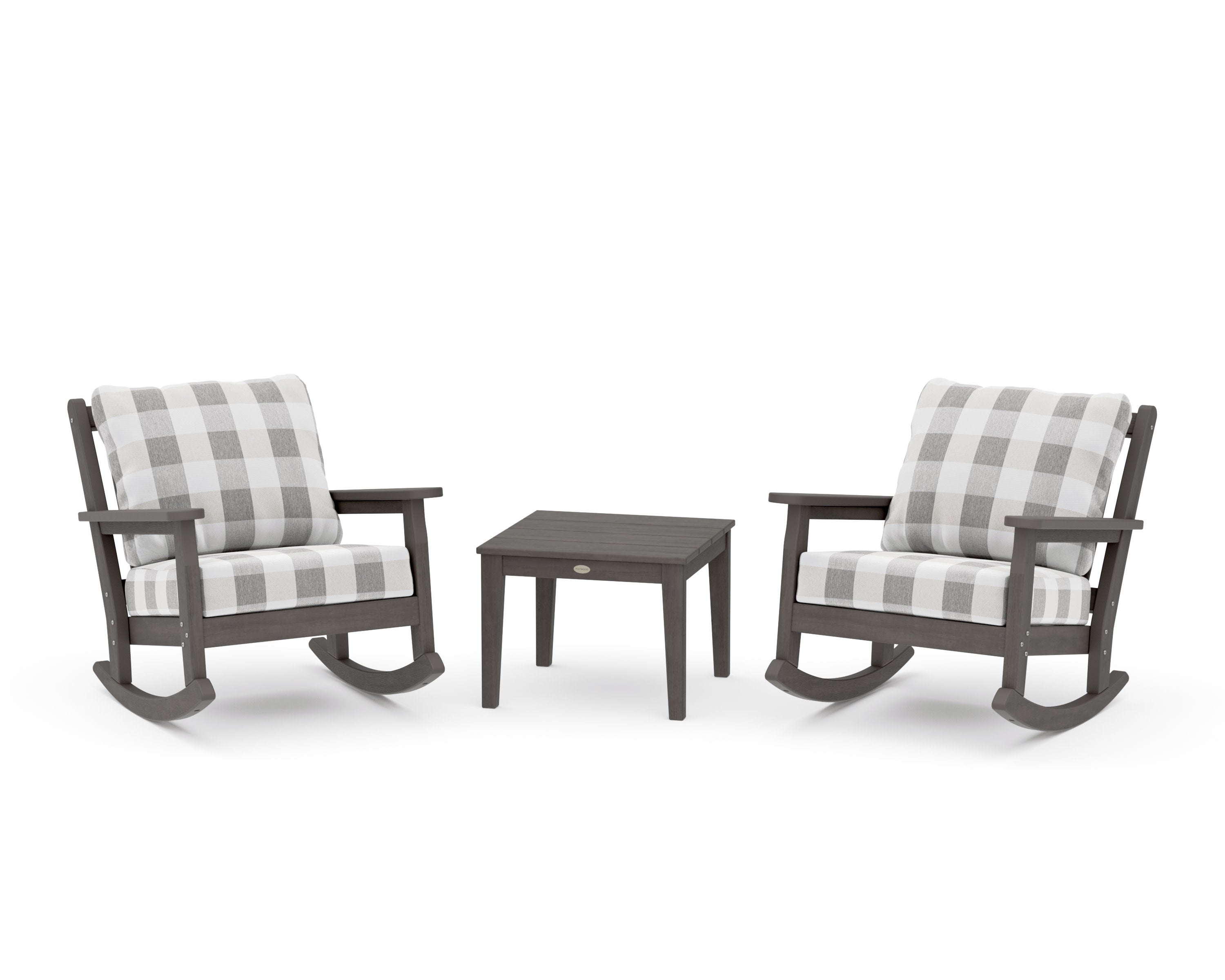 Chippendale 3-Piece Deep Seating Rocker Set in Driftwood / Buffalo Plaid Grey Mist