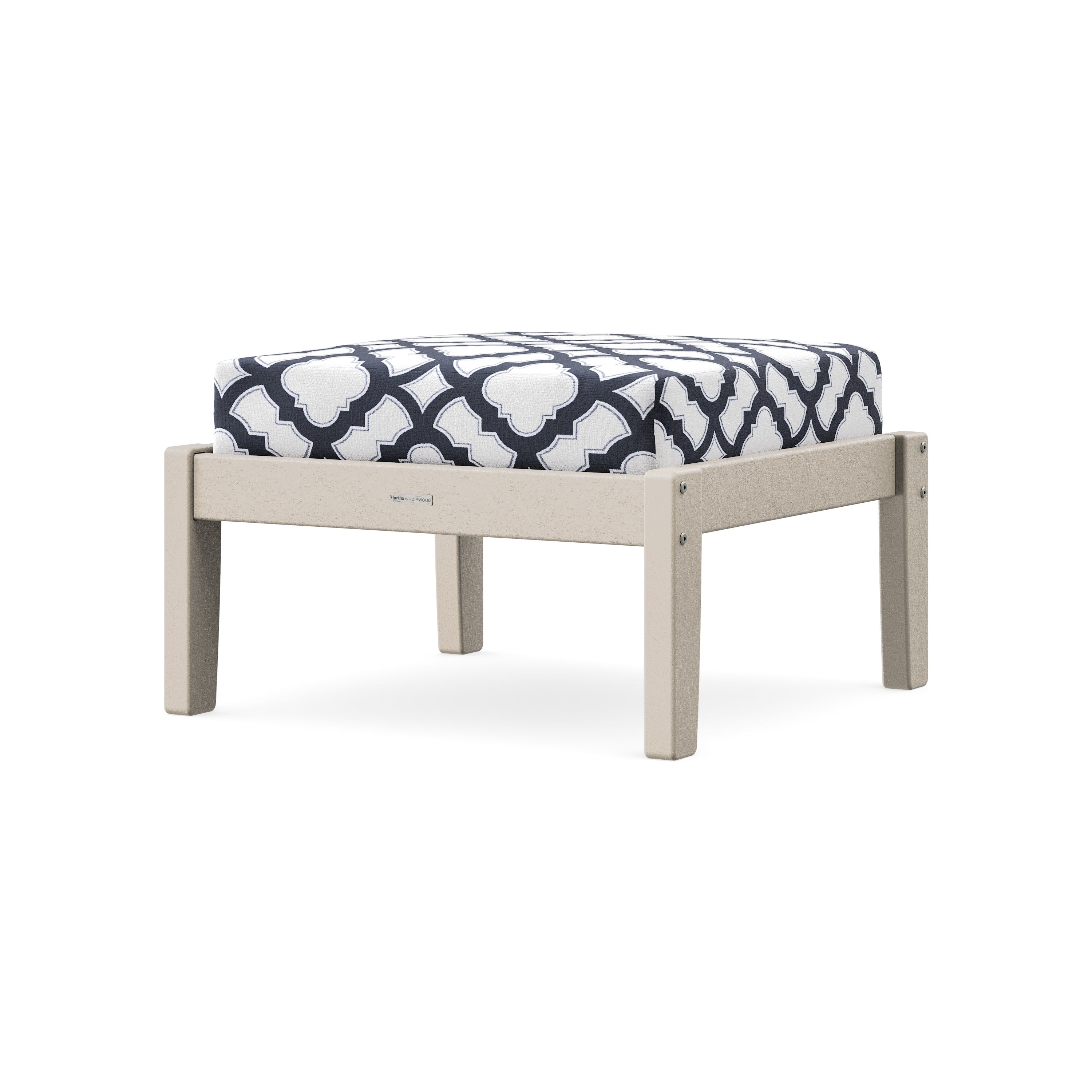Chinoiserie Deep Seating Ottoman in Sand / Trellis Navy