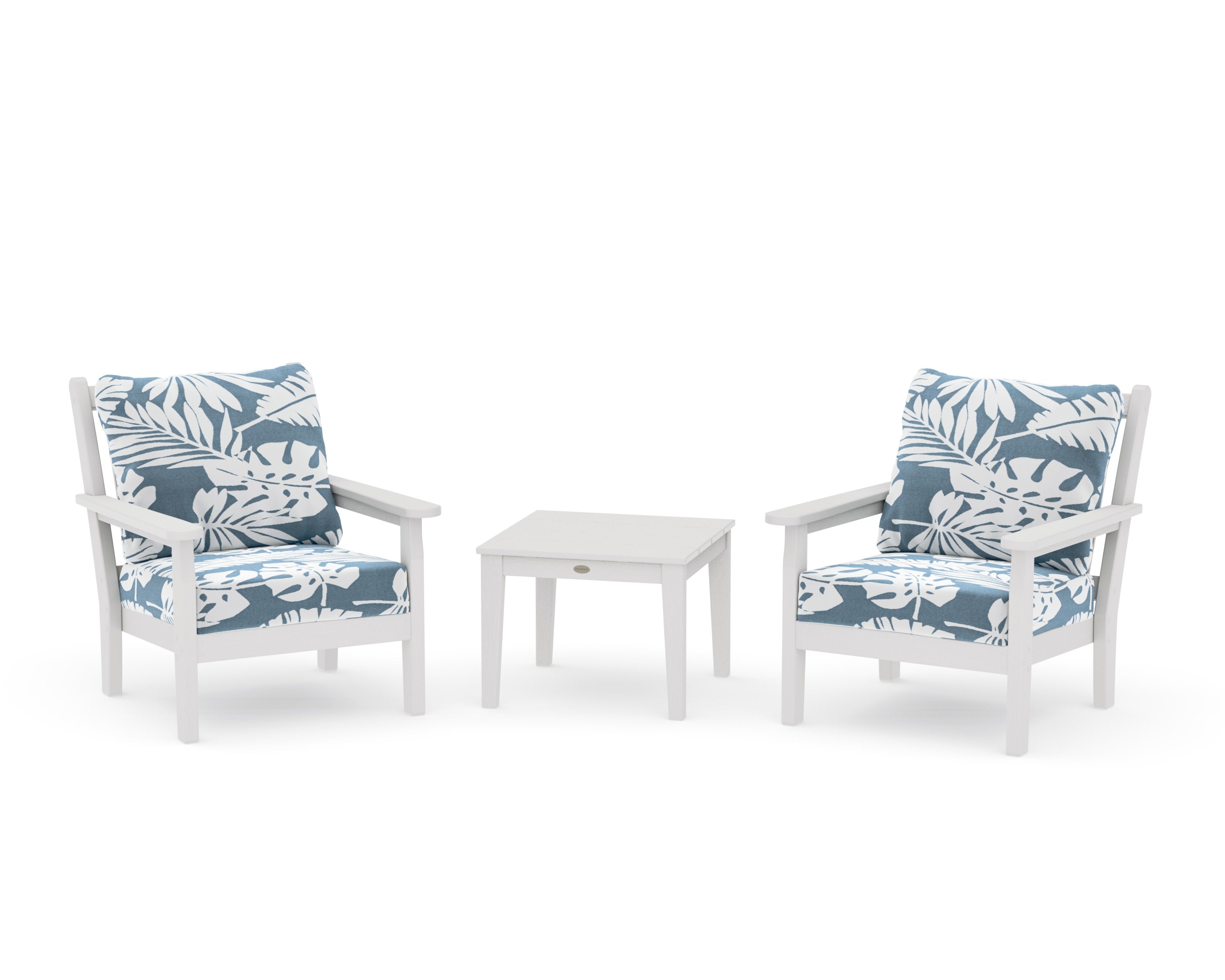 Chippendale 3-Piece Deep Seating Set in Vintage White / Leaf Sky Blue