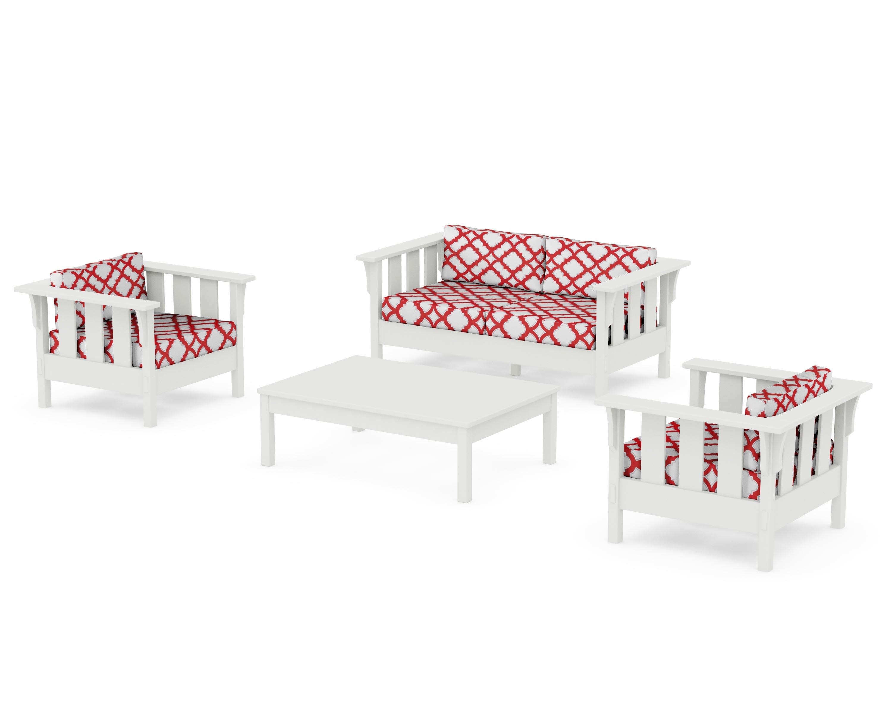 Acadia 4-Piece Deep Seating Set with Loveseat in Vintage White / Trellis Crimson