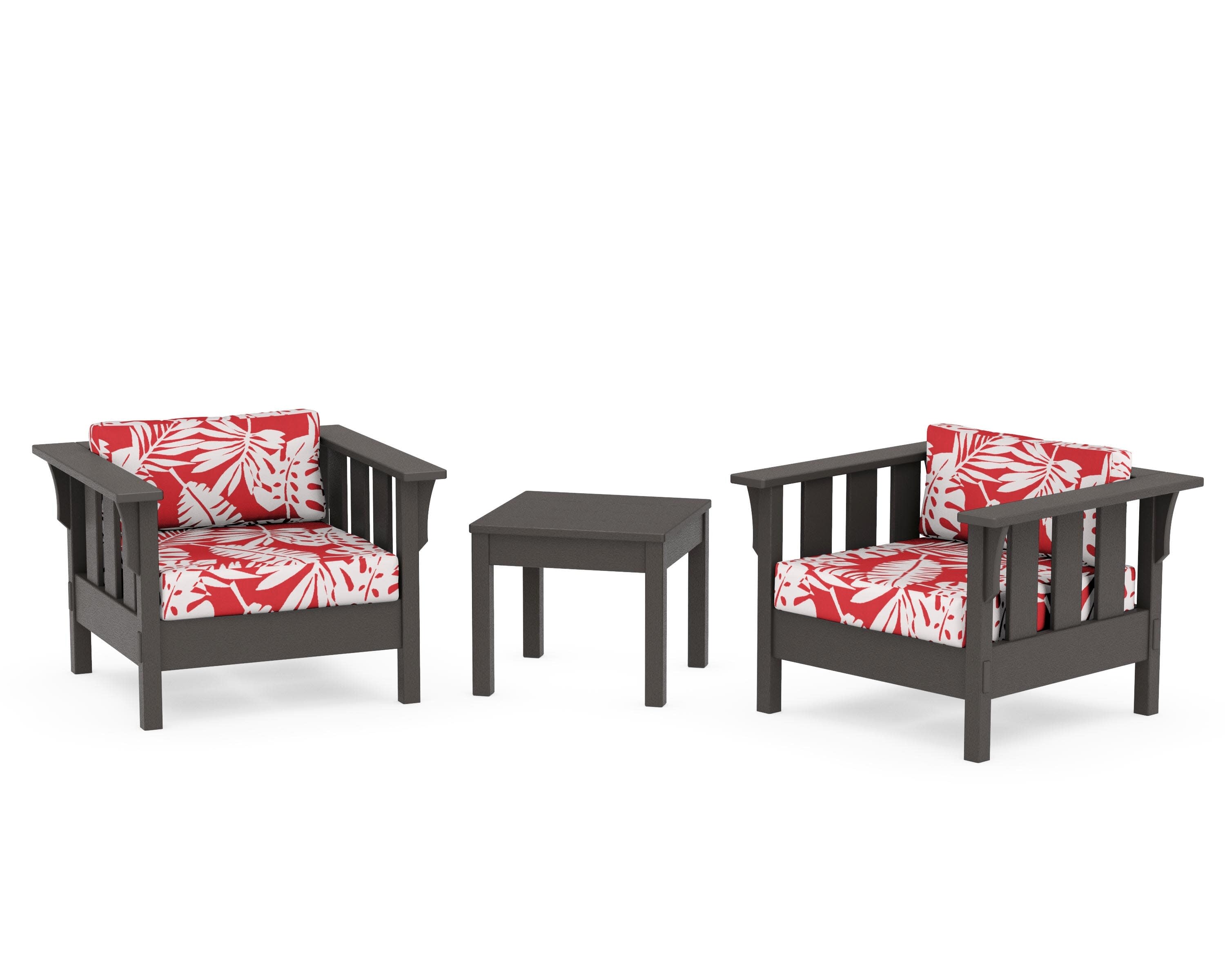 Acadia 3-Piece Deep Seating Set in Vintage Coffee / Leaf Crimson