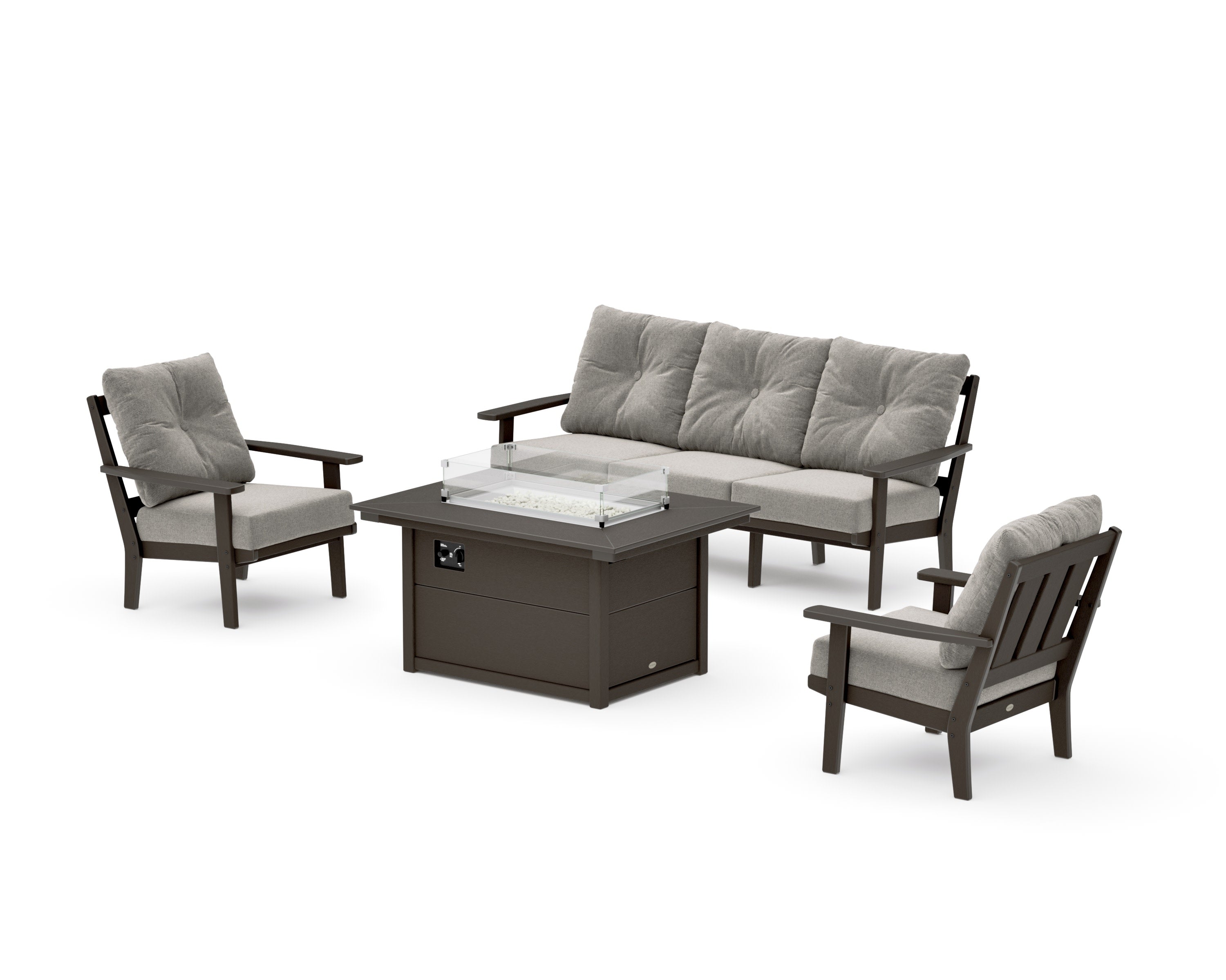 Oxford Deep Seating Fire Pit Table Set in Vintage Coffee / Weathered Tweed