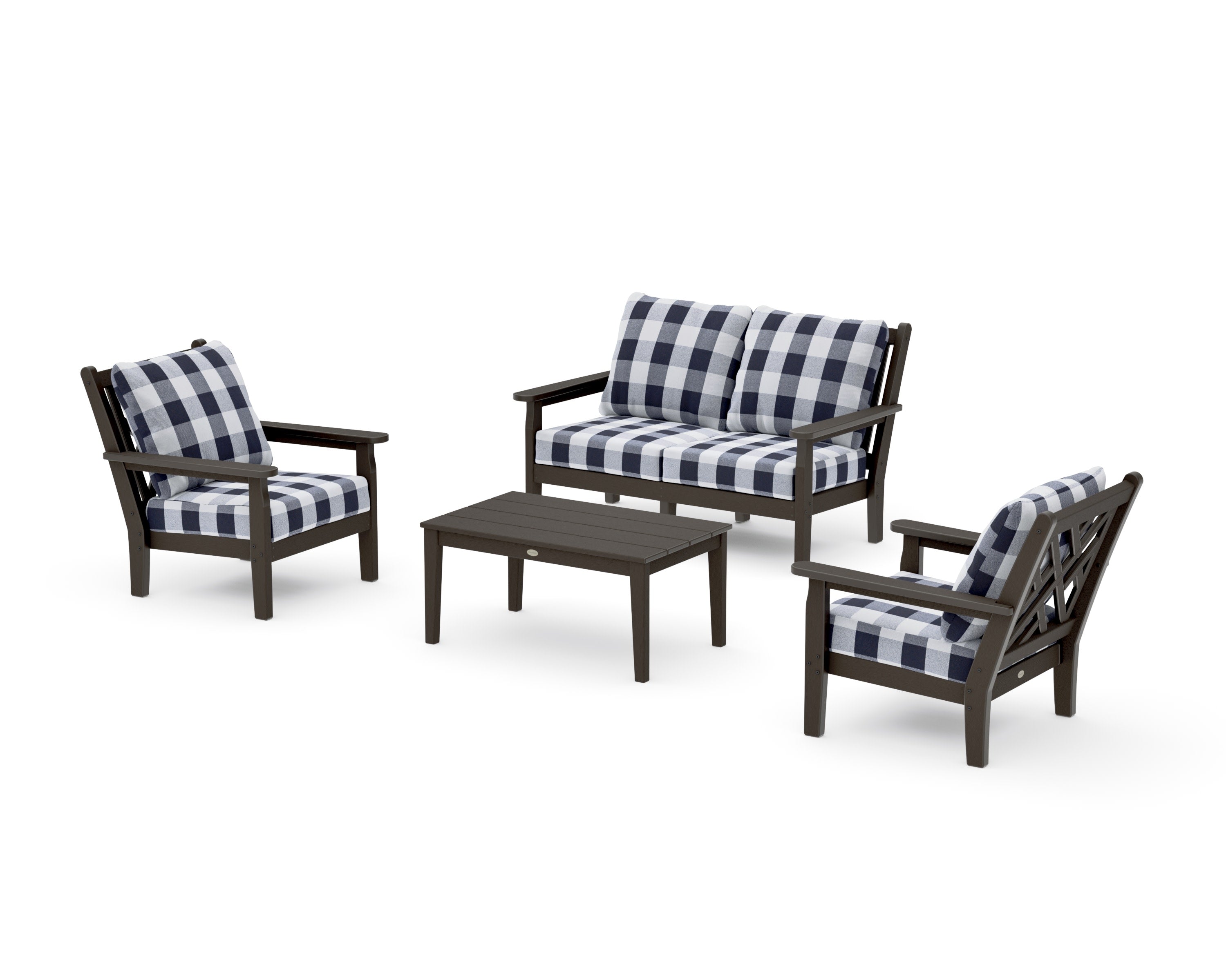 Chippendale 4-Piece Deep Seating Set with Loveseat in Vintage Coffee / Buffalo Plaid Navy