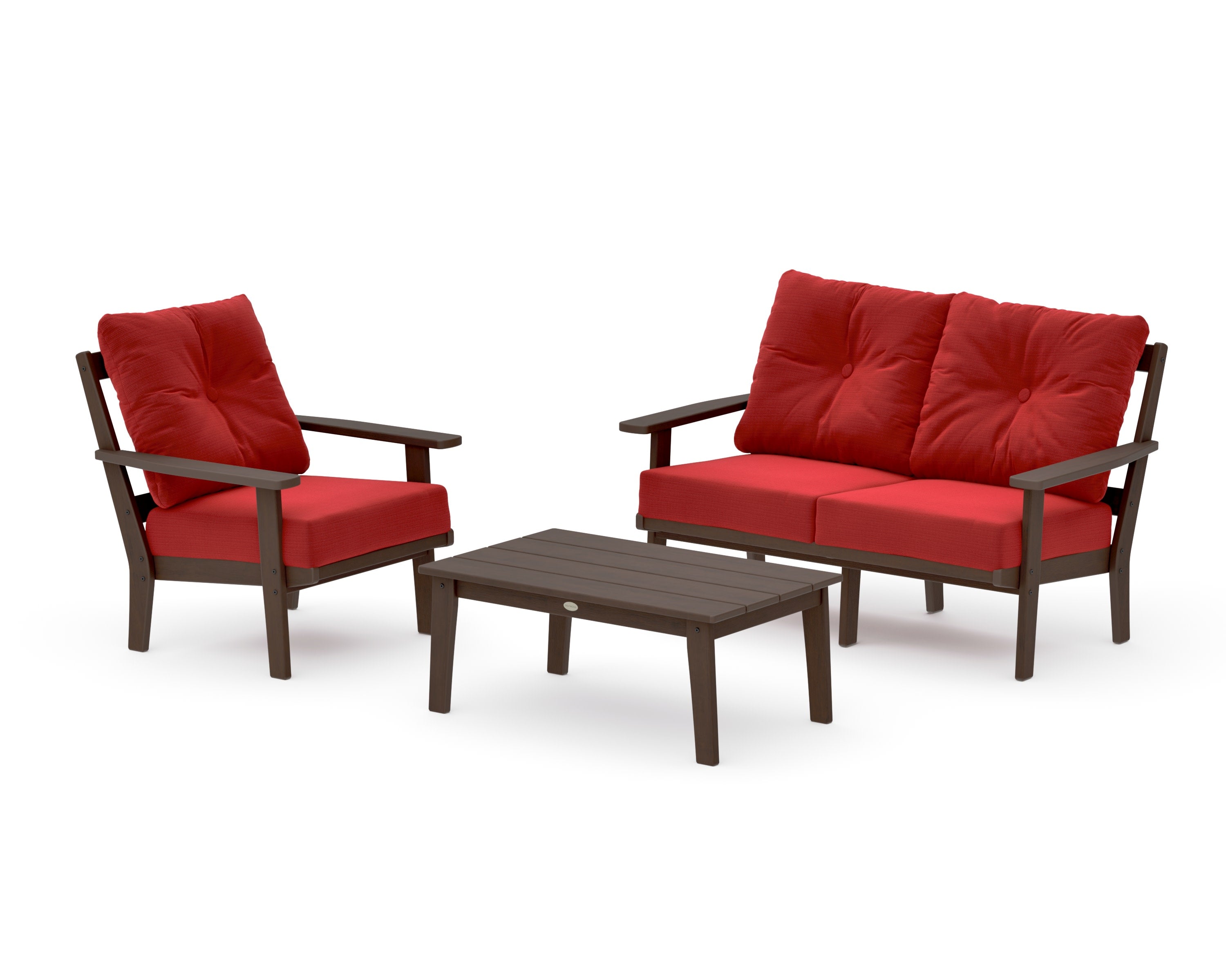 Oxford 3-Piece Deep Seating Set with Loveseat in Kona / Crimson Linen