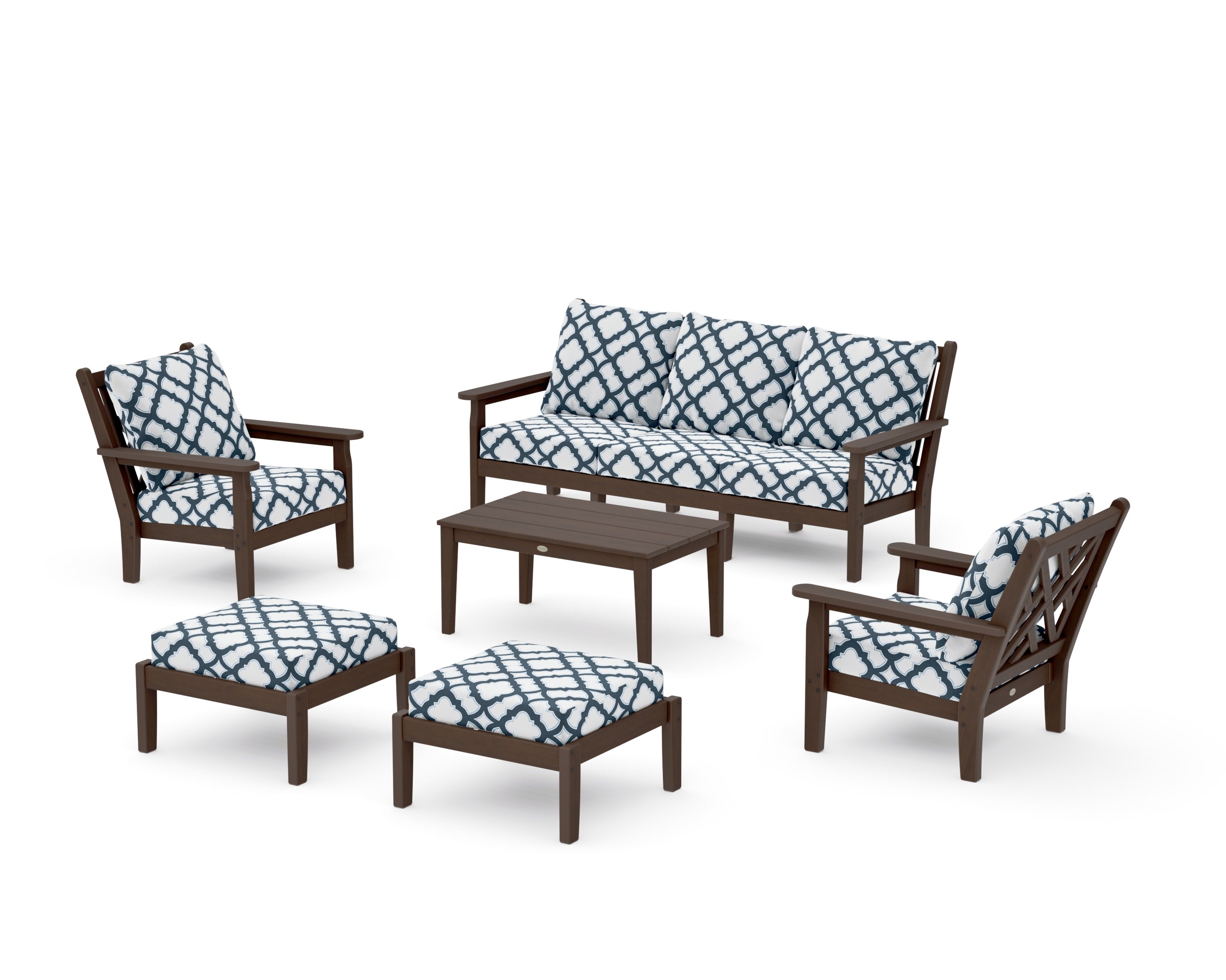 Chippendale 6-Piece Lounge Sofa Set in Kona / Trellis Marine Indigo