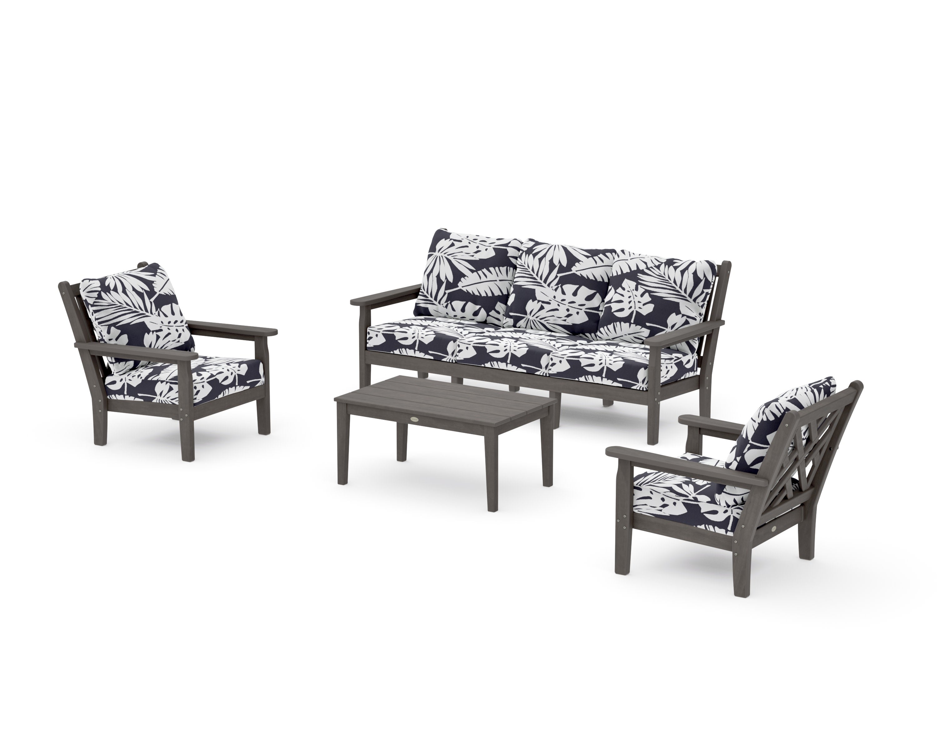 Chippendale 4-Piece Deep Seating Set with Sofa in Driftwood / Leaf Navy