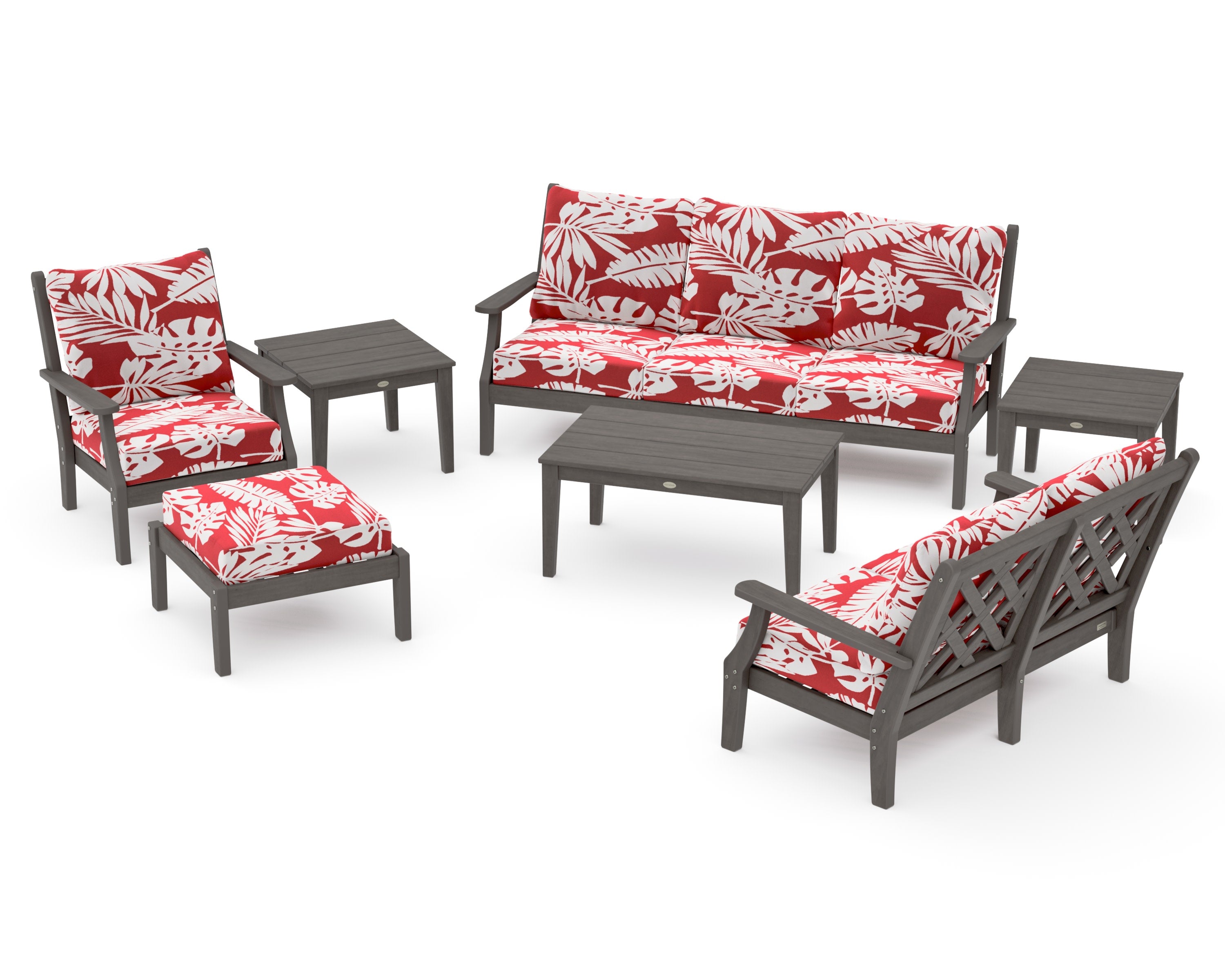 Wovendale 7-Piece Deep Seating Set in Driftwood / Leaf Crimson