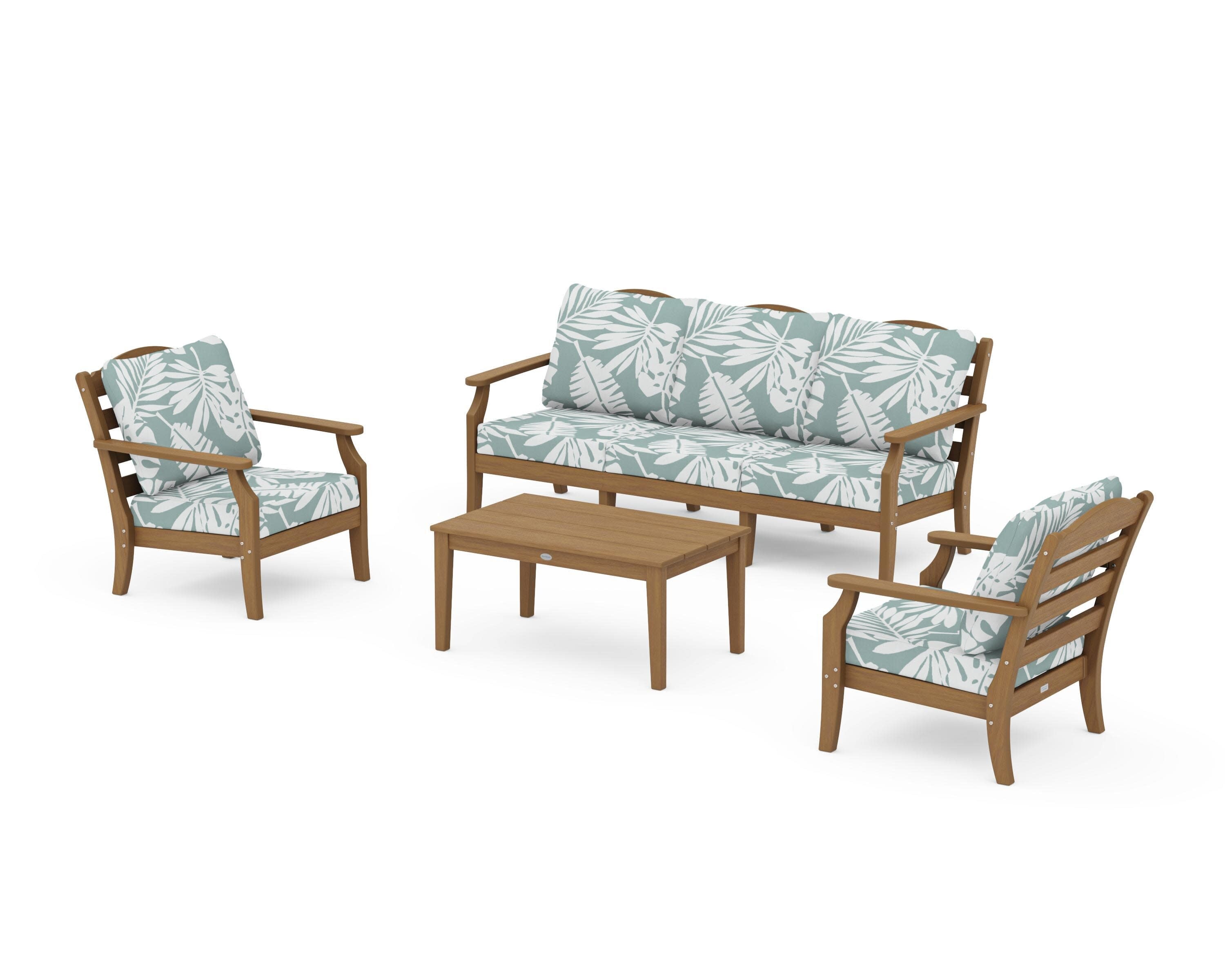 Savannah 4-Piece Deep Seating Set with Sofa in Natural / Leaf Glacier Spa