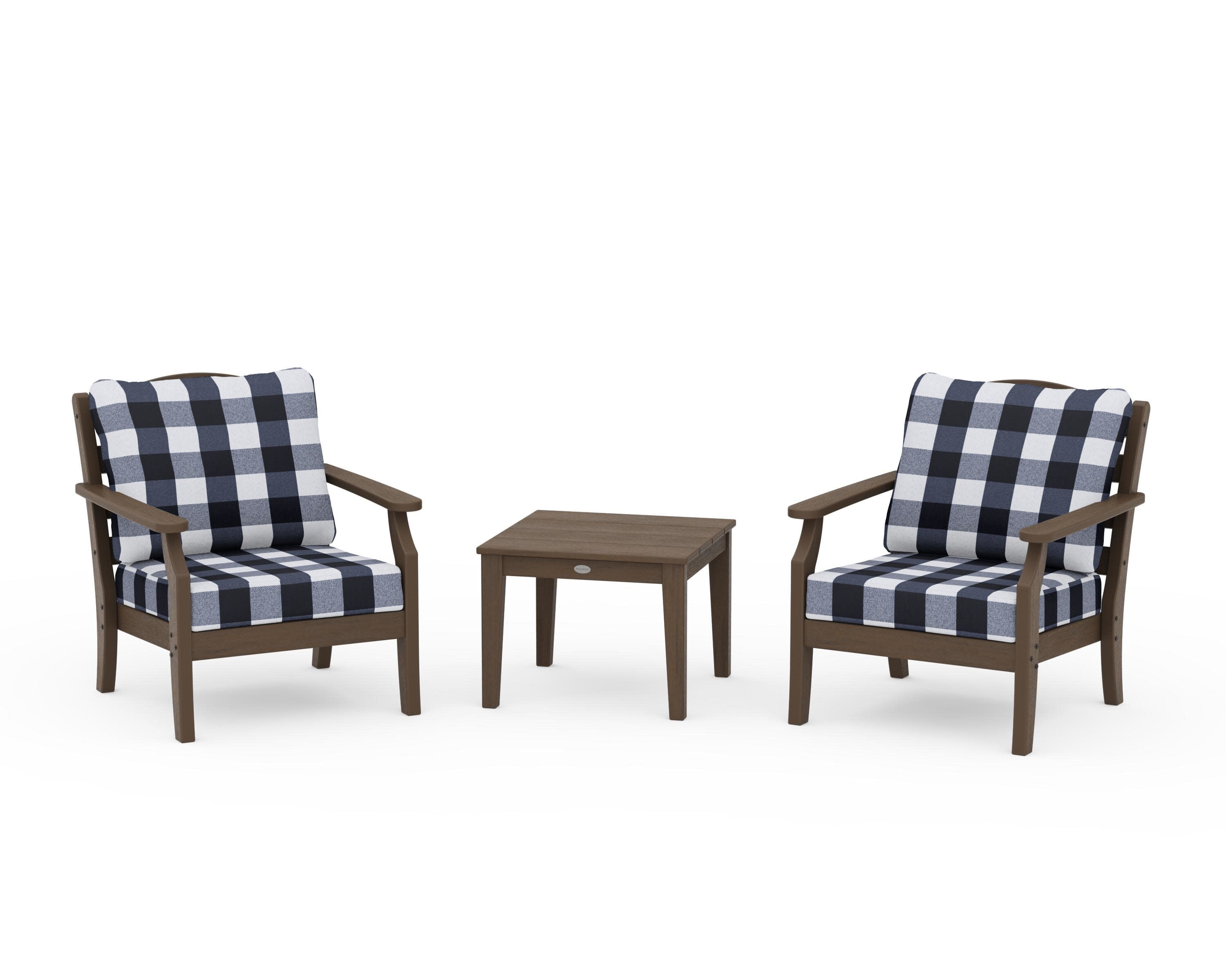 Savannah 3-Piece Deep Seating Set in Kona / Buffalo Plaid Marine Indigo