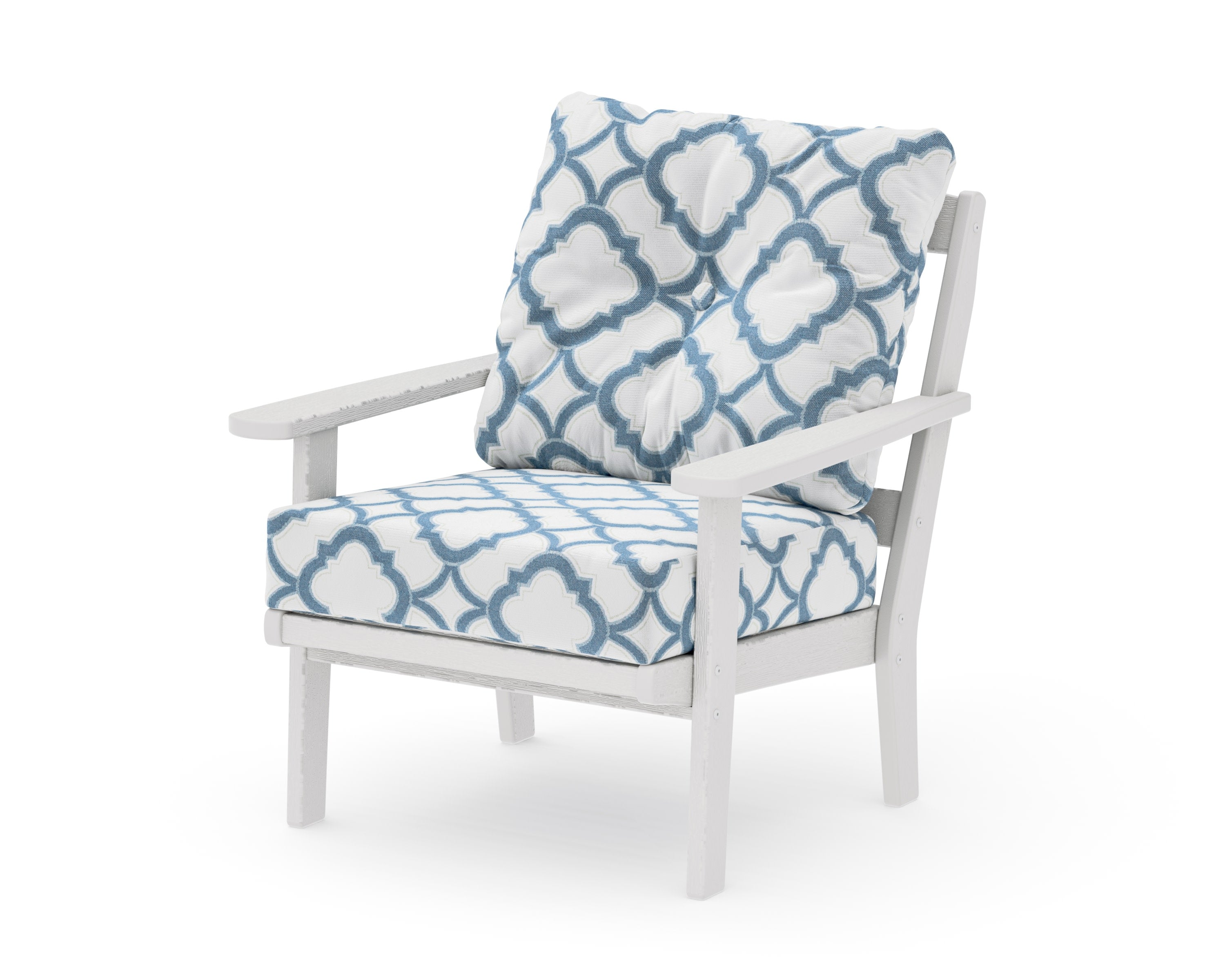Mission Deep Seating Chair in Vintage White / Trellis Sky Blue
