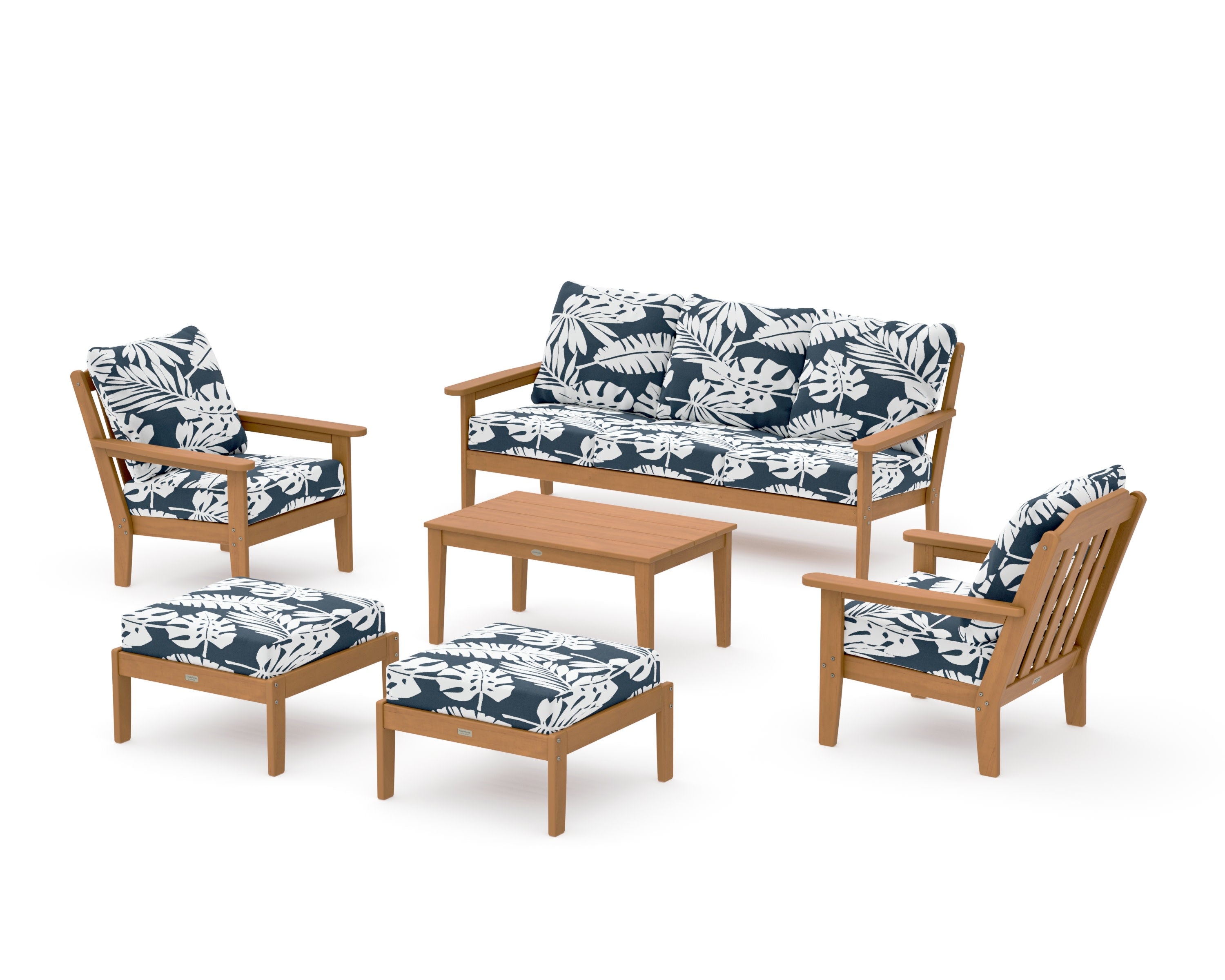 Cottage 6-Piece Lounge Sofa Set in Natural / Leaf Marine Indigo