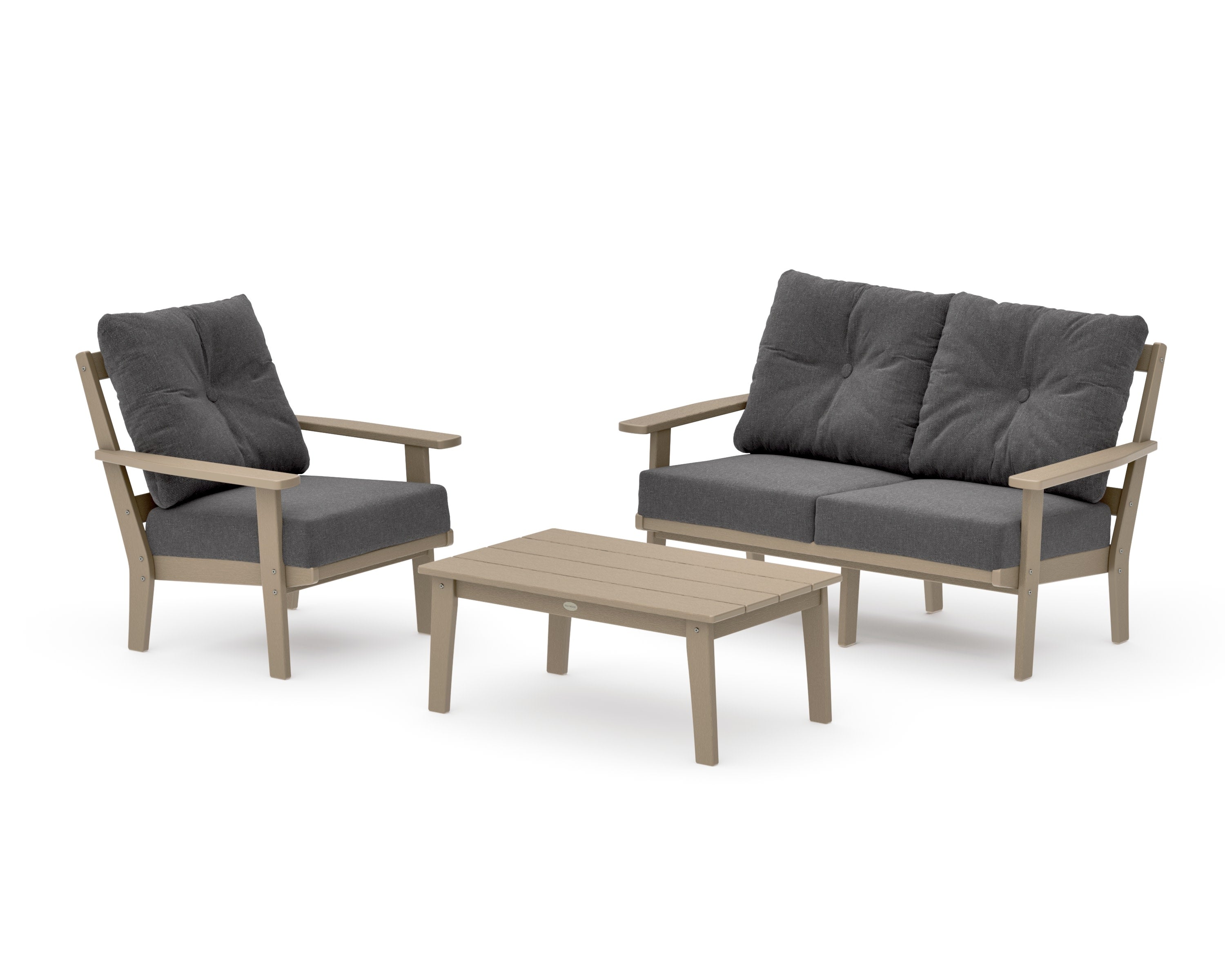 Oxford 3-Piece Deep Seating Set with Loveseat in Vintage Sahara / Ash Charcoal