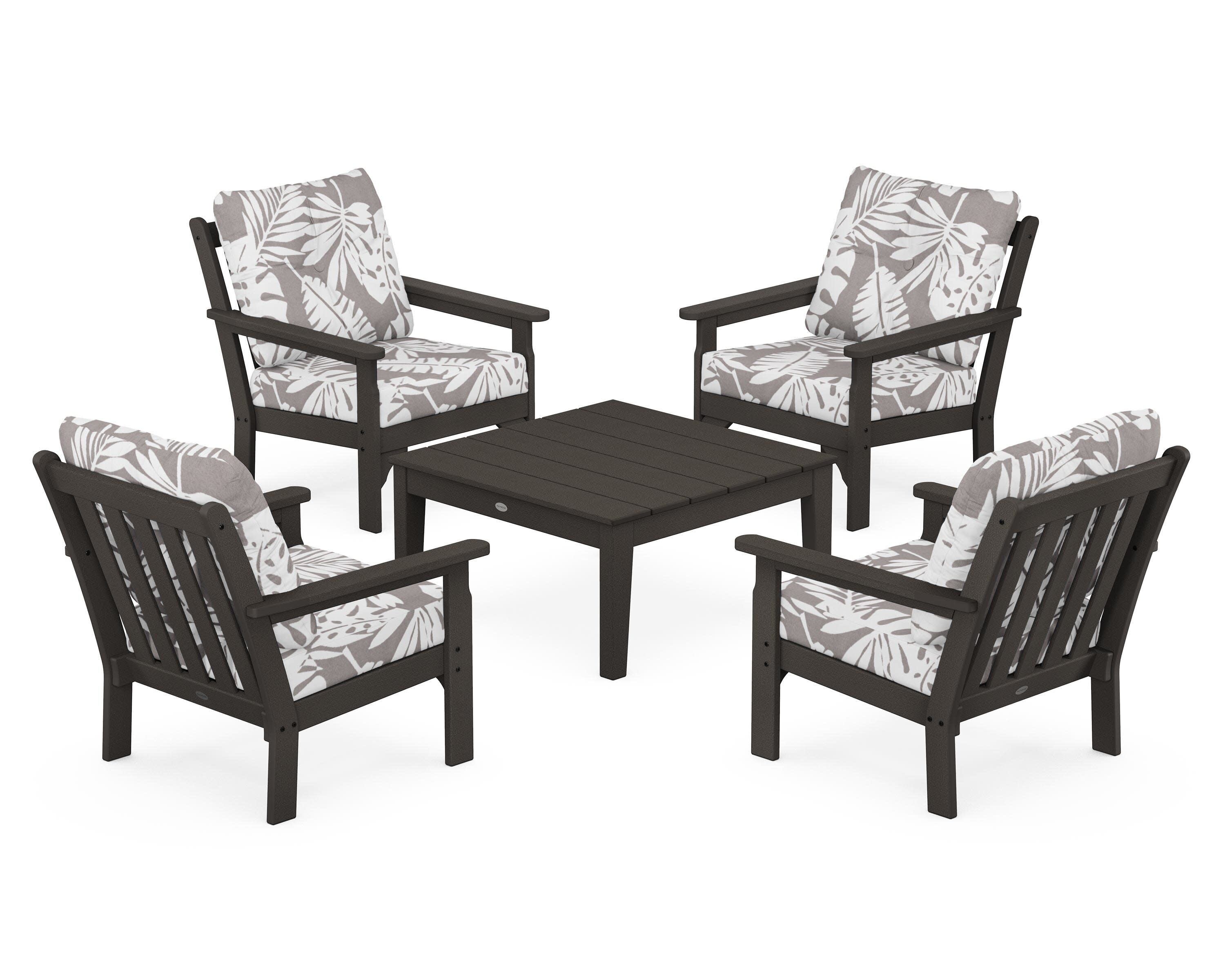 Vineyard 5-Piece Deep Seating Conversation Set in Vintage Coffee / Leaf Grey Mist