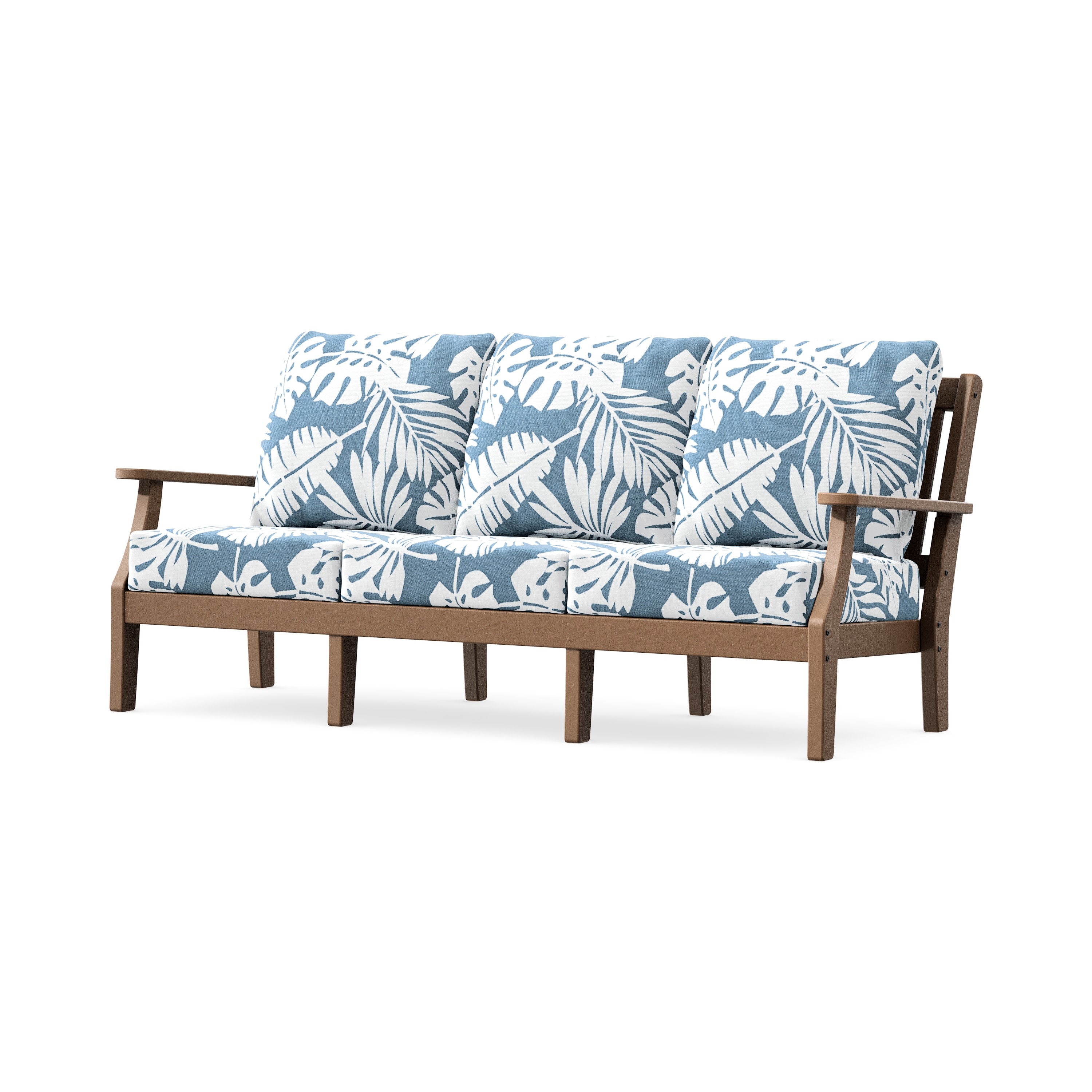 Chinoiserie Deep Seating Sofa in Teak / Leaf Sky Blue