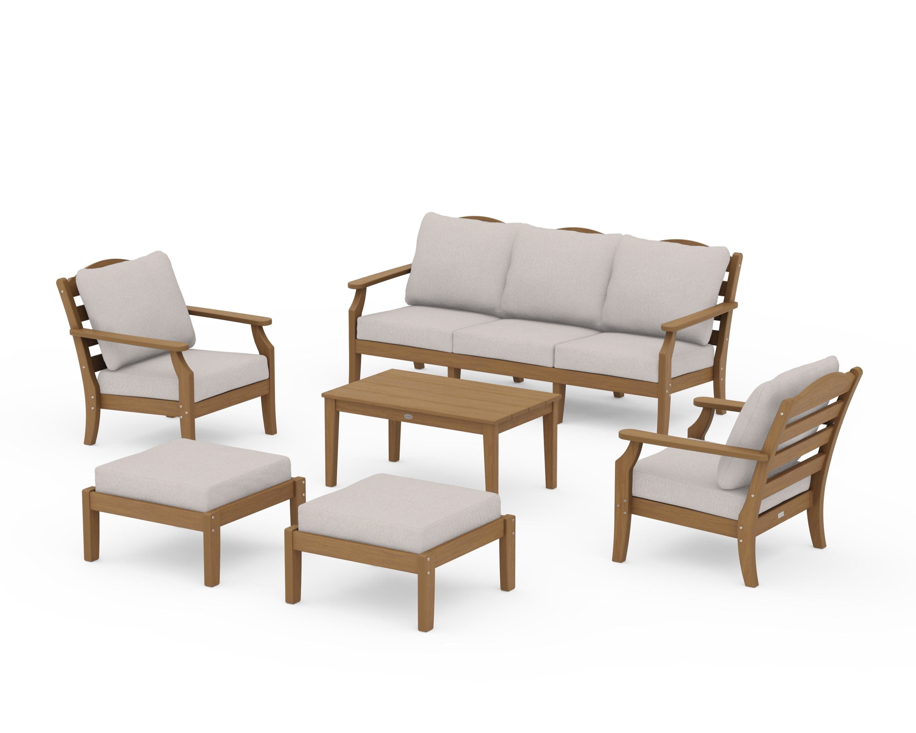 Savannah 6-Piece Lounge Sofa Set in Natural / Dune Burlap