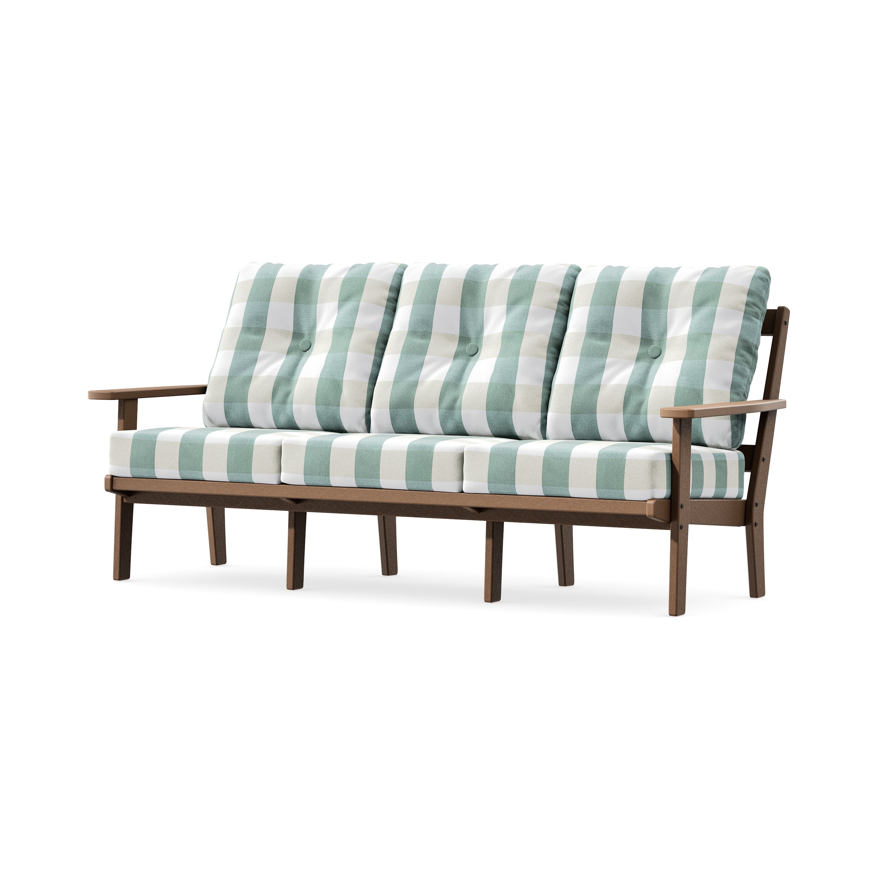 PrairieDeep Seating Sofa in Teak / Buffalo Plaid Glacier Spa