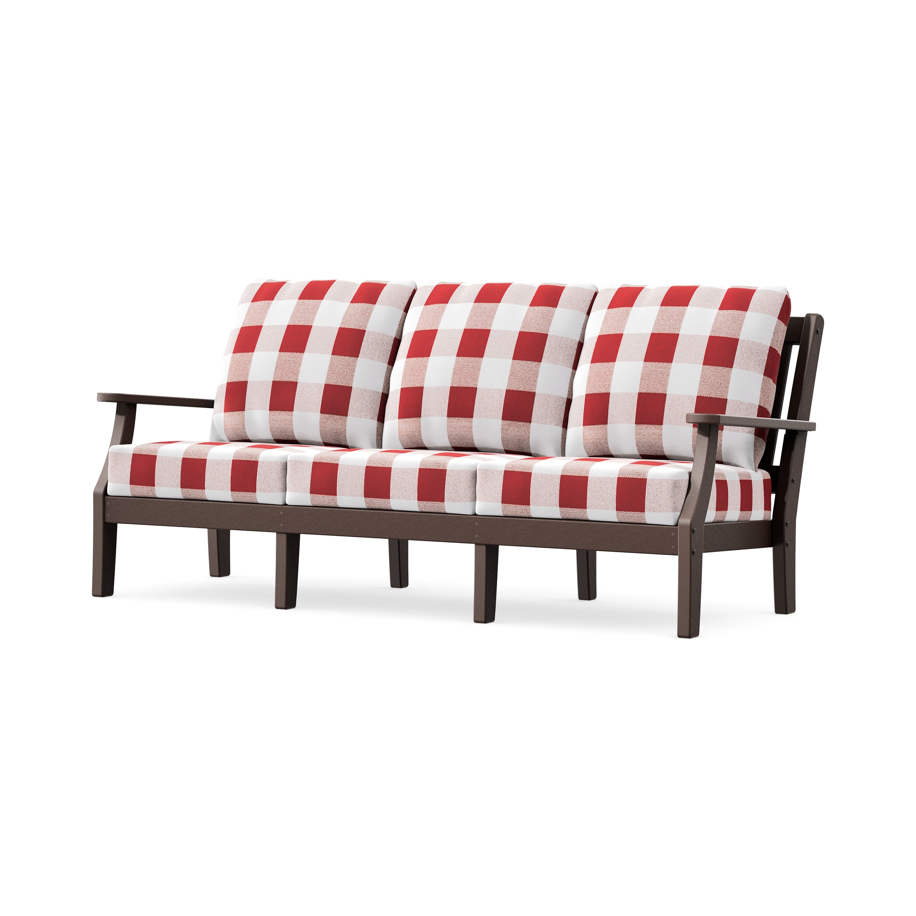 Chinoiserie Deep Seating Sofa in Mahogany / Buffalo Plaid Crimson