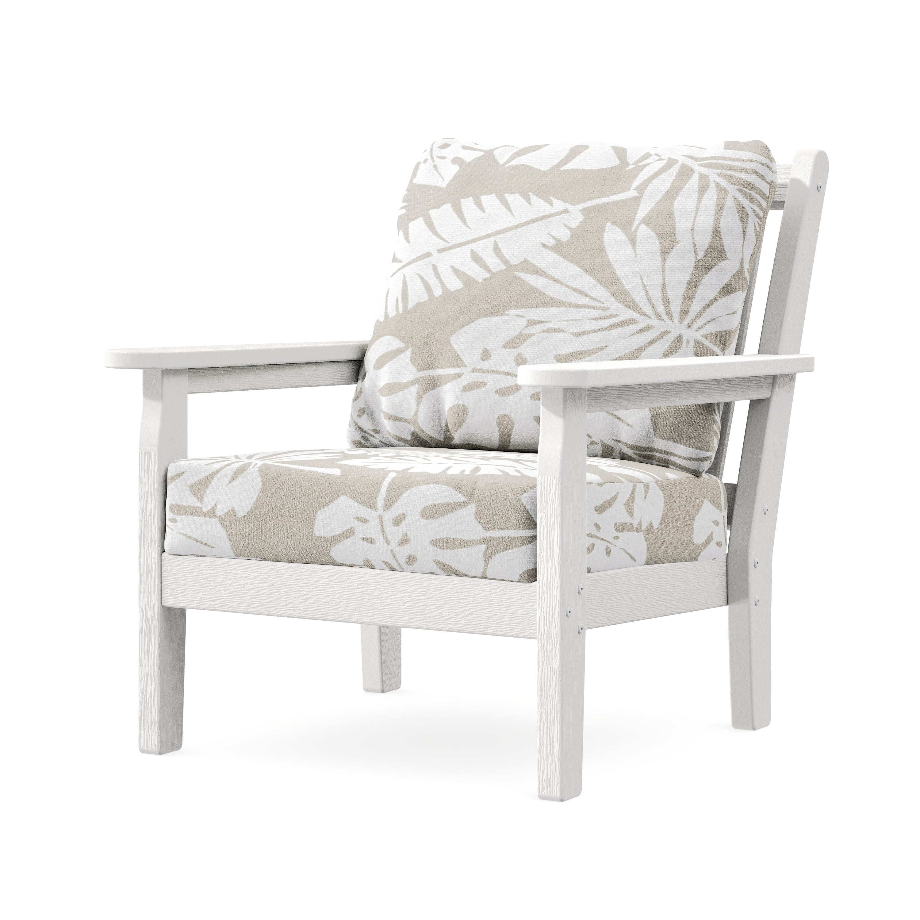 Chippendale Deep Seating Chair in Vintage White / Leaf Dune Burlap