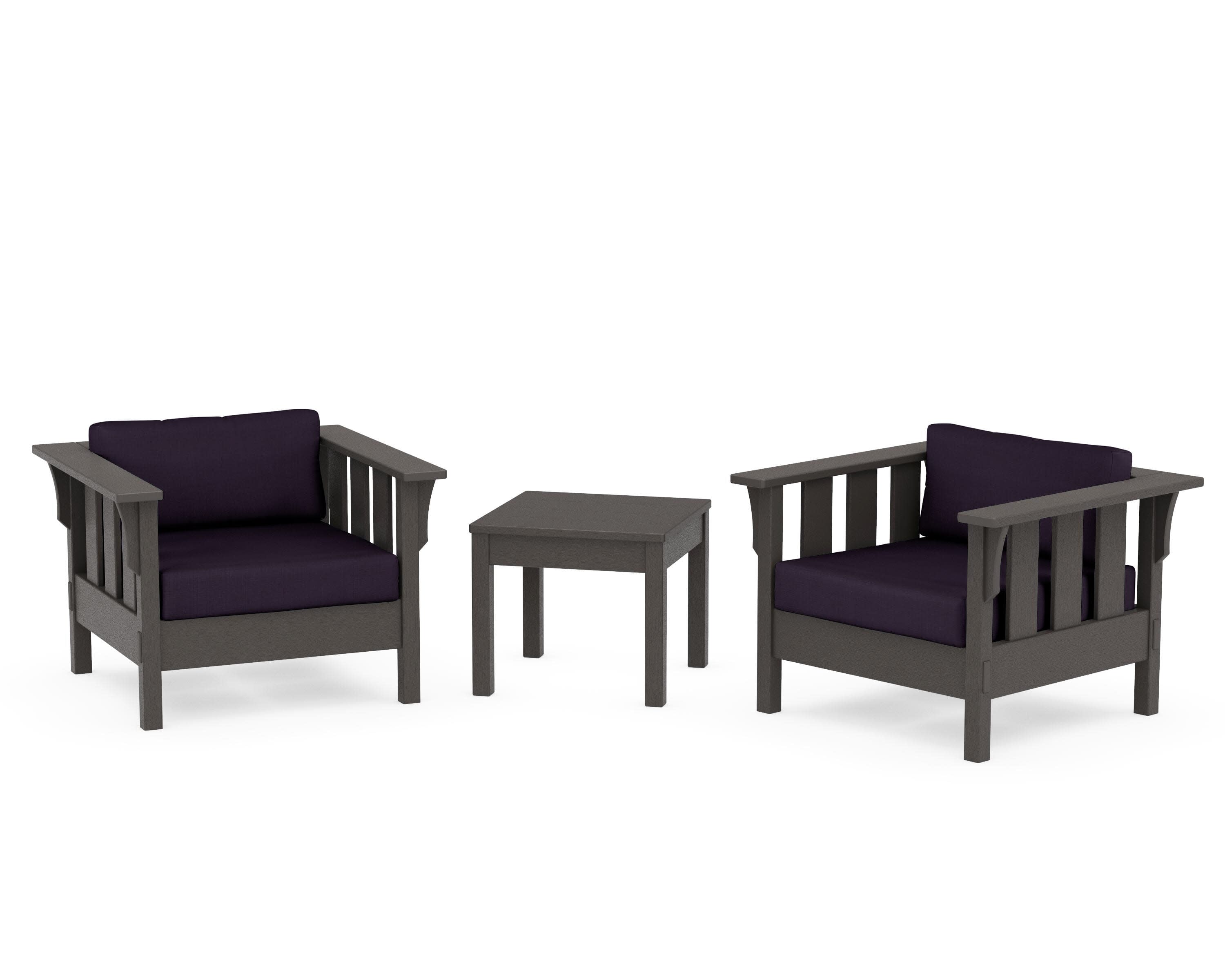 Acadia 3-Piece Deep Seating Set in Vintage Coffee / Navy Linen