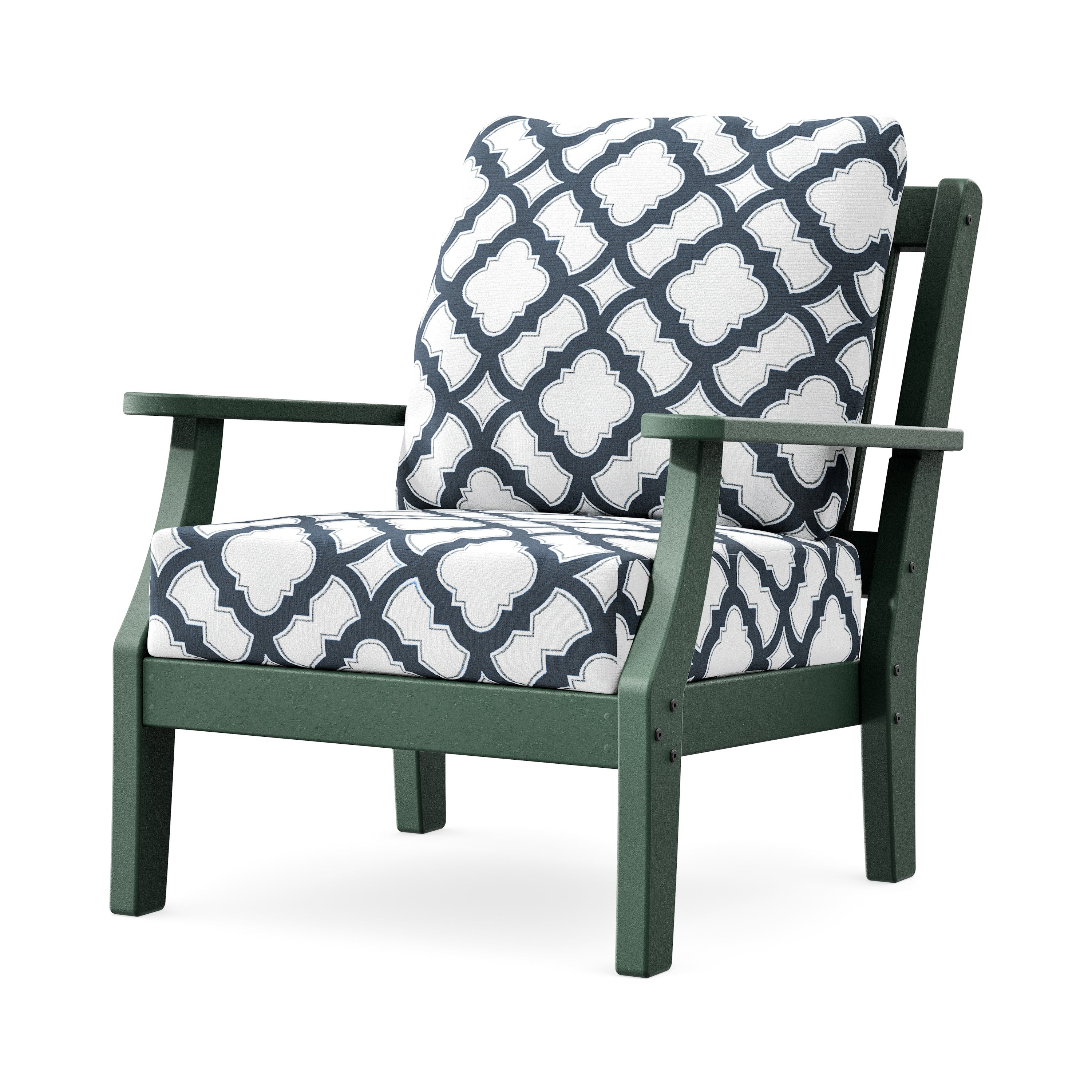 Chinoiserie Deep Seating Chair in Green / Trellis Marine Indigo