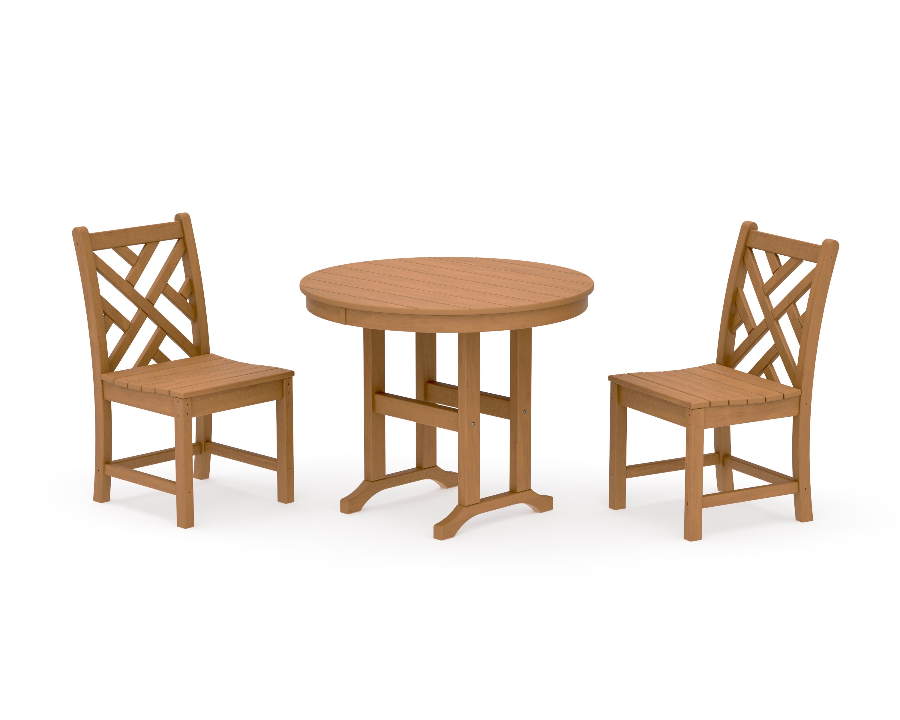 Chippendale Side Chair 3-Piece Round Dining Set in Natural