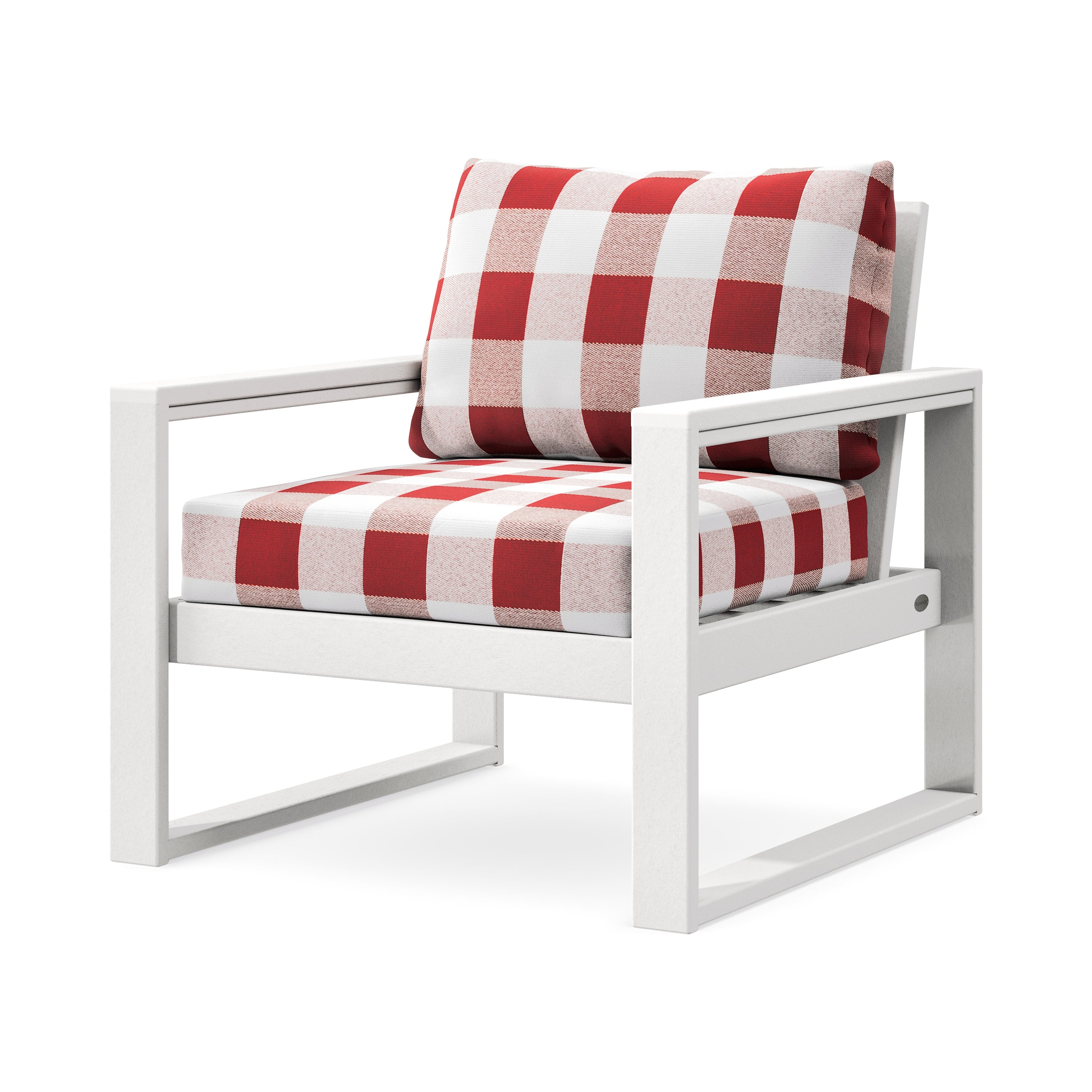 EDGE Club Chair in White / Buffalo Plaid Crimson