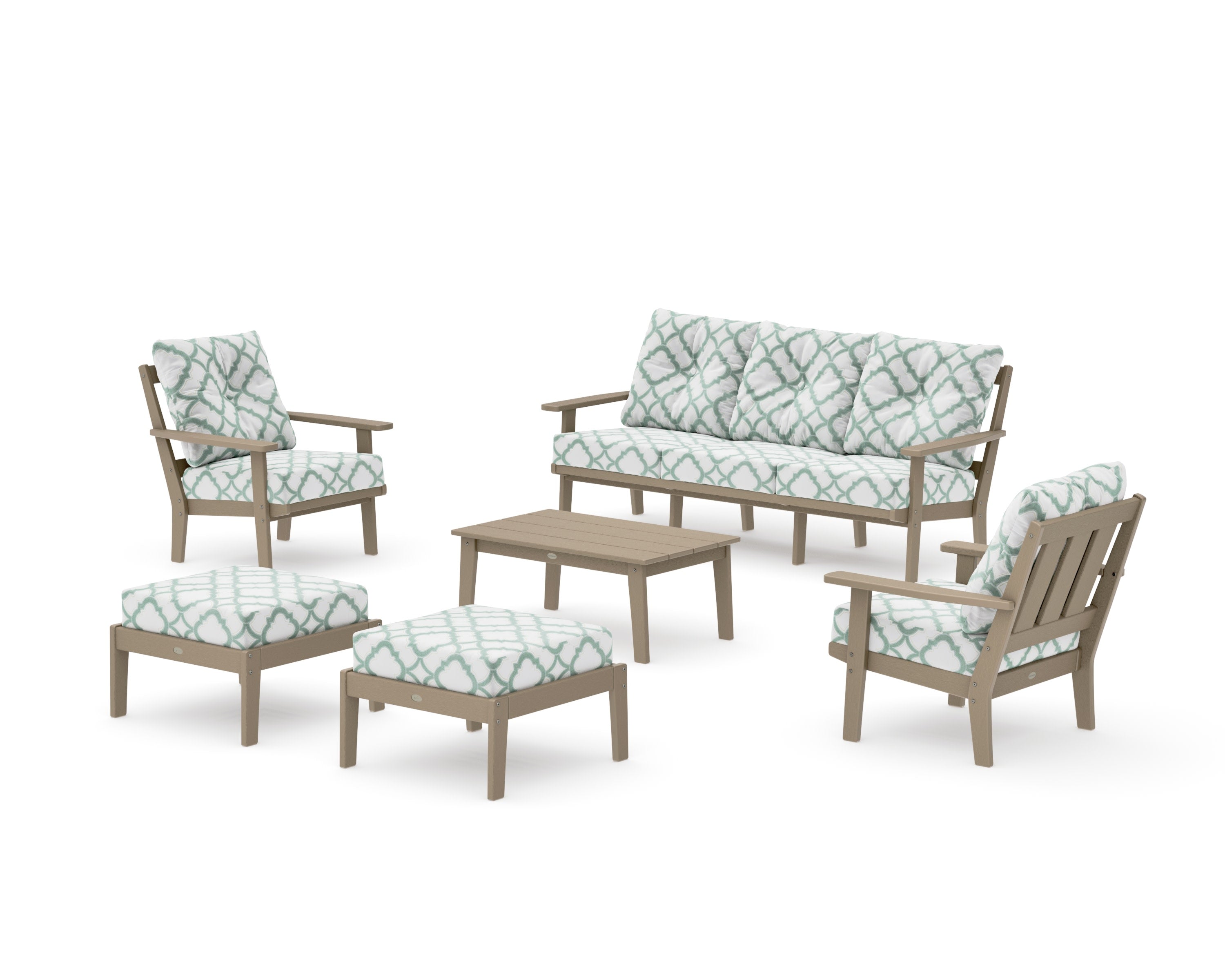 Oxford 6-Piece Lounge Sofa Set in Vintage Sahara / Trellis Glacier Spa