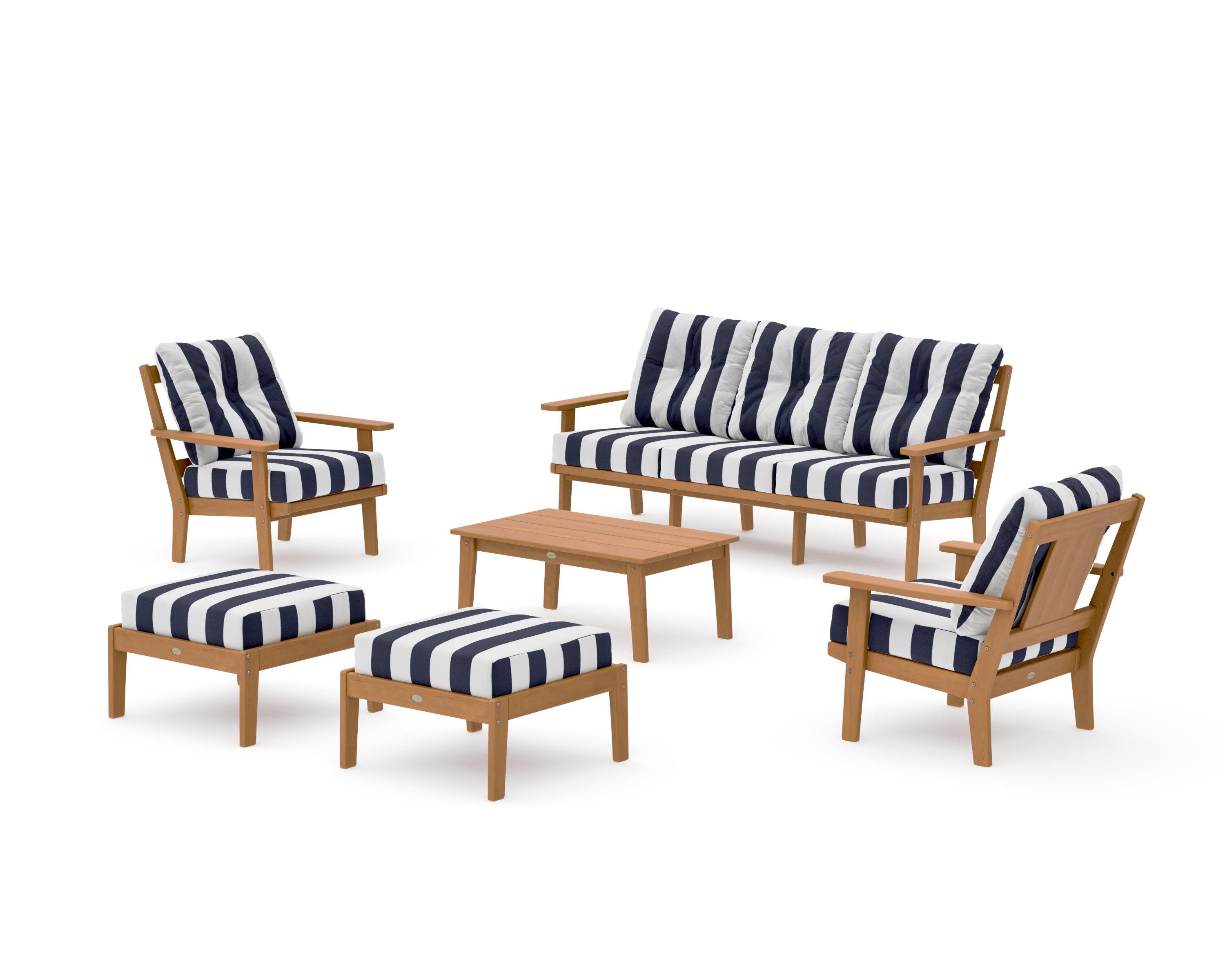 Prairie 6-Piece Lounge Sofa Set in Natural / Cabana Stripe Navy