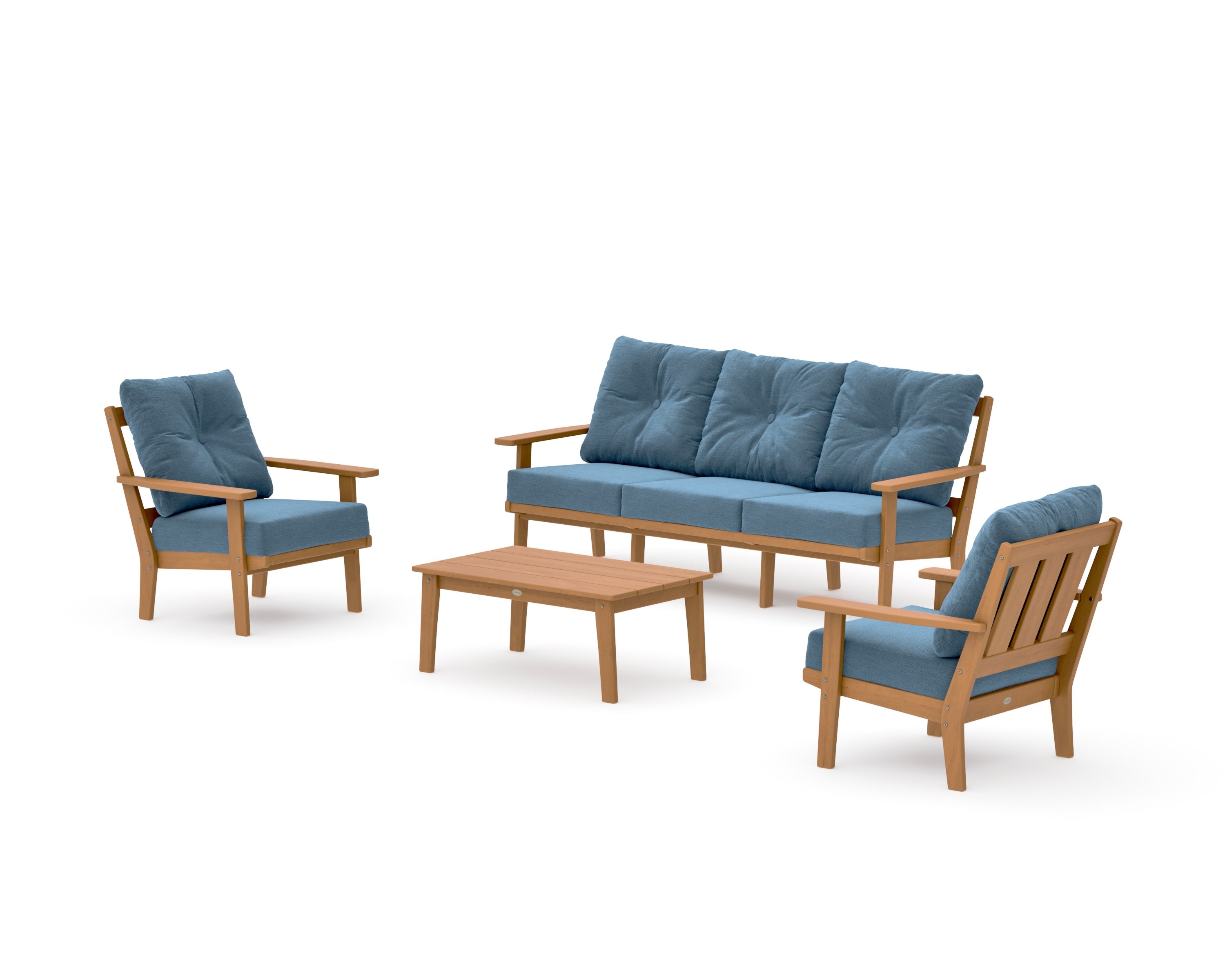 Oxford 4-Piece Deep Seating Set with Sofa in Natural / Sky Blue